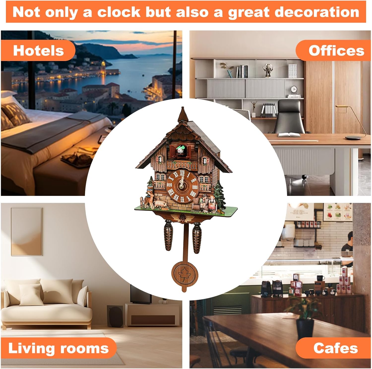 JOMCYDM Cuckoo Clock Vintage Wall Clock Traditional Black Forest Clock Decorative Cuckoo Clock Fun Design Durable MDF Materials Excellent Readability Unique Home Decor
