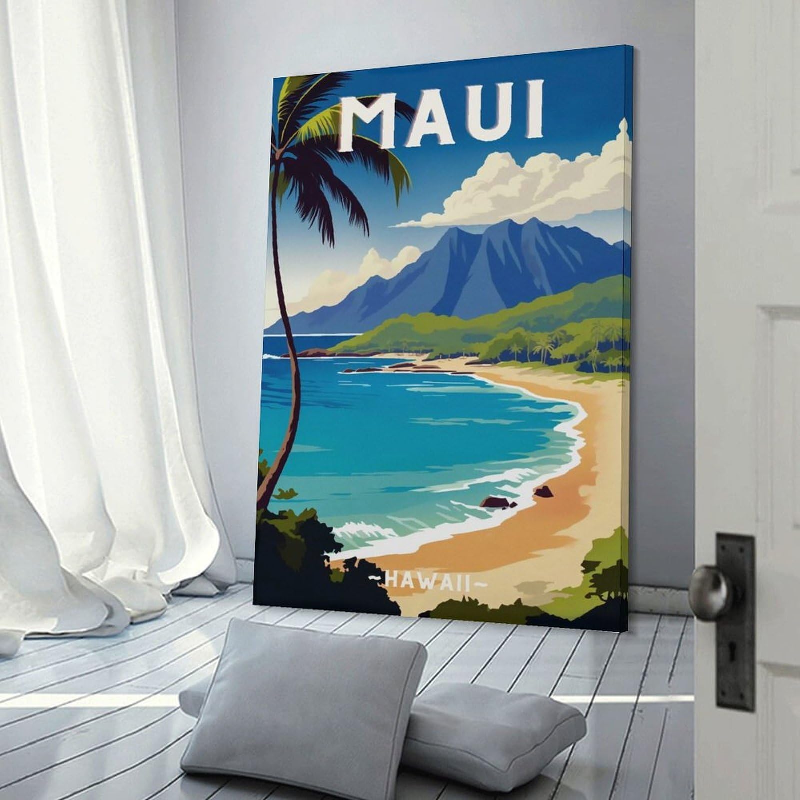 Junmoney Maui Hawaii Travel Canvas Wall Decor 24x36inch(60x90cm), for Entrance Walls, Hall Decor Or Foyers, Wall Decor to Refresh Empty Corners