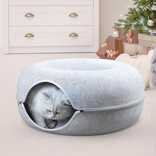 Miniatura 7 de RIZZARI Peekaboo - Cama grande de túnel para gatos de 24 x 24 x 11 pulgadas, cueva para gatos de interior, cómoda y lavable, cama desmontable en