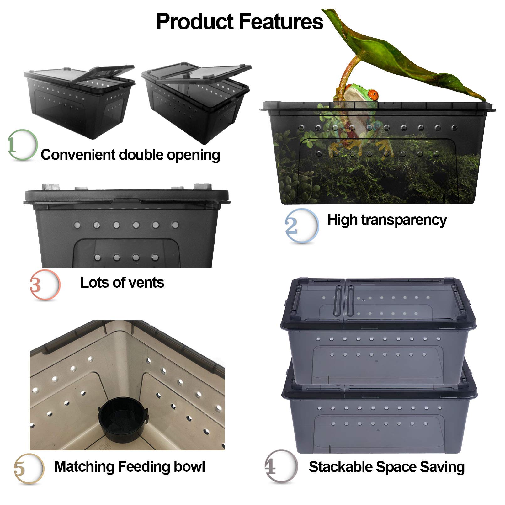 kathson Reptile Snake Feeding Box Breeding Hatching Container Lizard