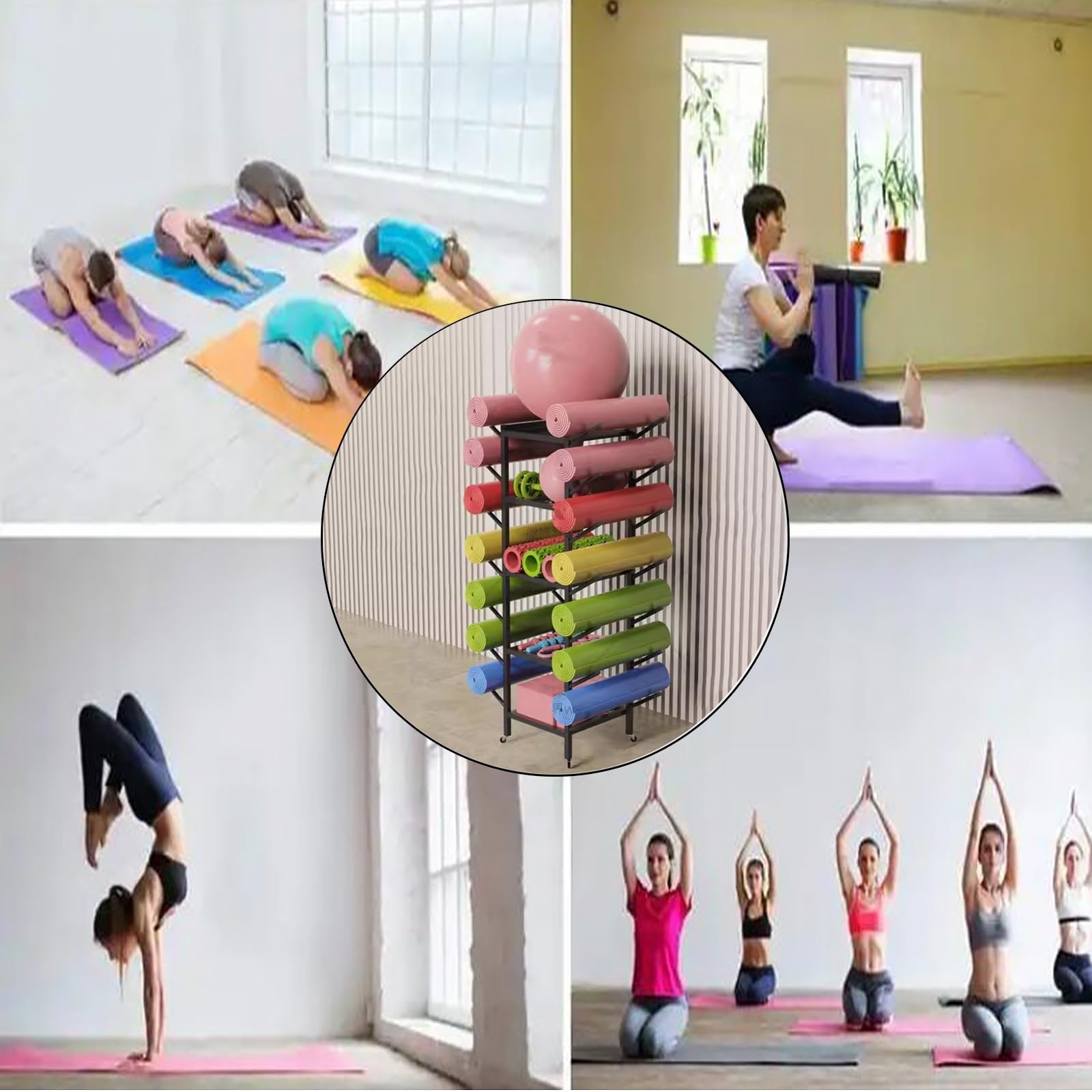 Soporte para Esterilla de Yoga, Soporte Independiente de 5 Niveles - Organizador móvil para esterillas de Fitness y Rodillos de Espuma, Ideal para gimnasios, Estudios, escuelas y Clubes - So