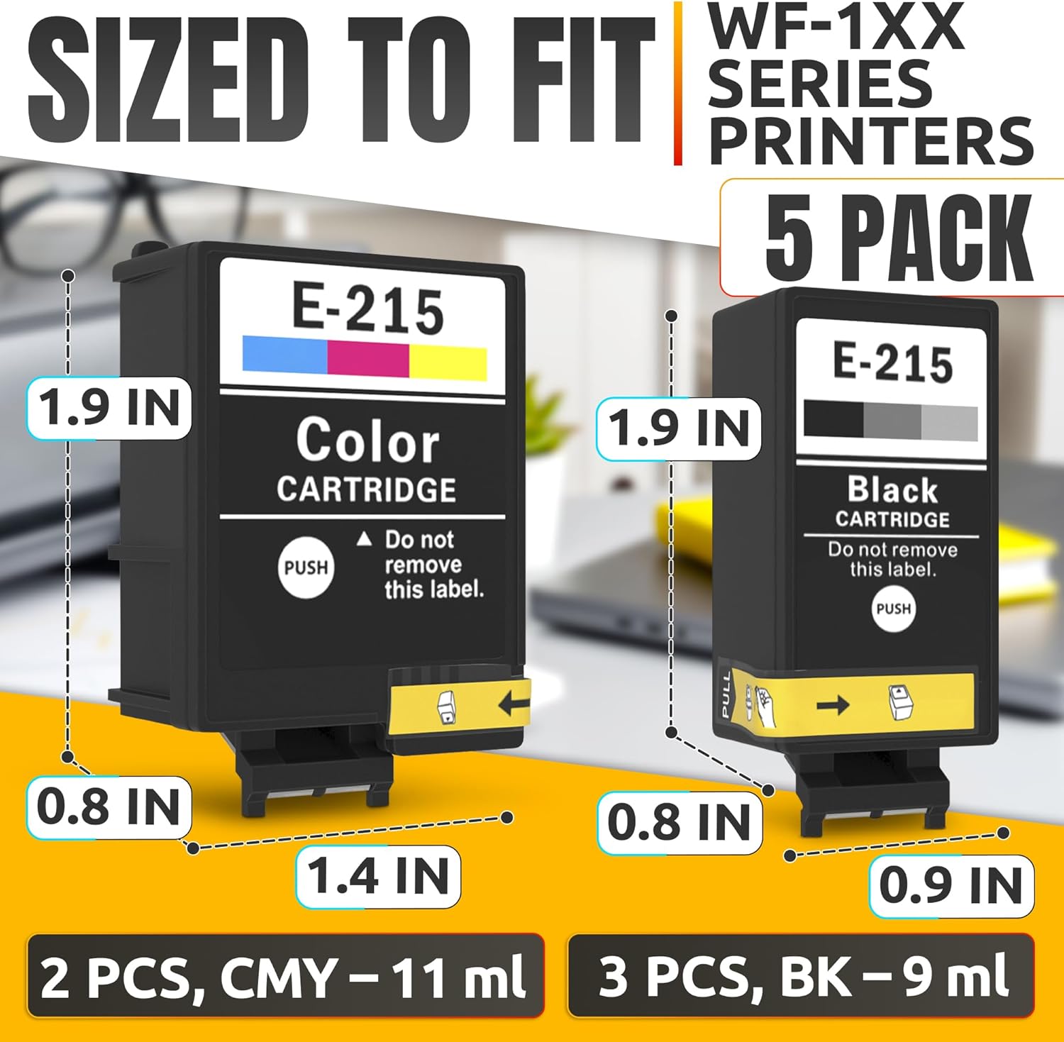 5-Pack Printer Ink Cartridges – 215 Ink Cartridges 3 Black and 2 Tri-Color | Easy-to-Install Inkjet Printer Cartridge Replacements | Sharp Text & Vivid Colors, Combo Pack for Home & Office Printing