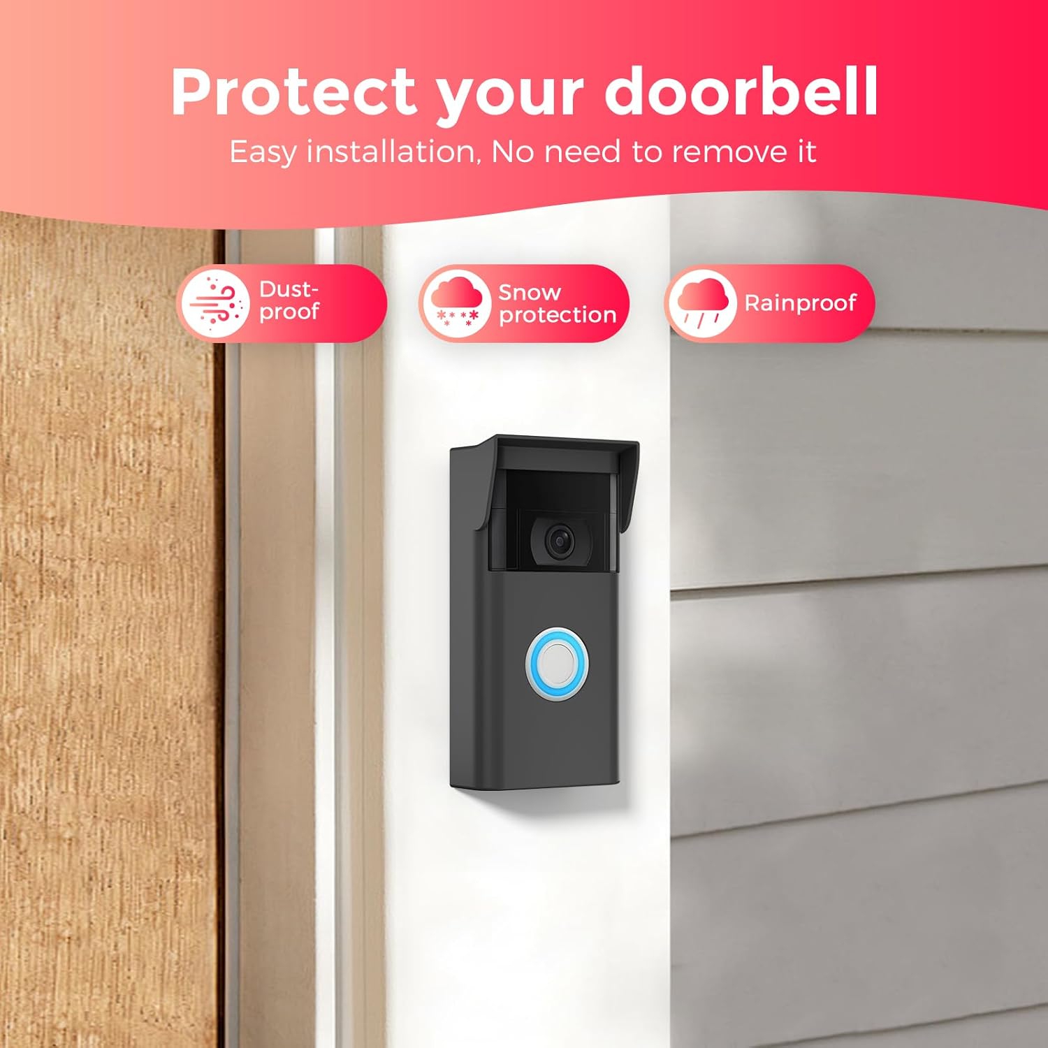 Silicone Case for Ring Video Doorbell 2nd Gen (2020 Release) – Weatherproof Ring Doorbell Cover with Sun Glare Visor, UV & Heat Resistant Accessories – Black - 3