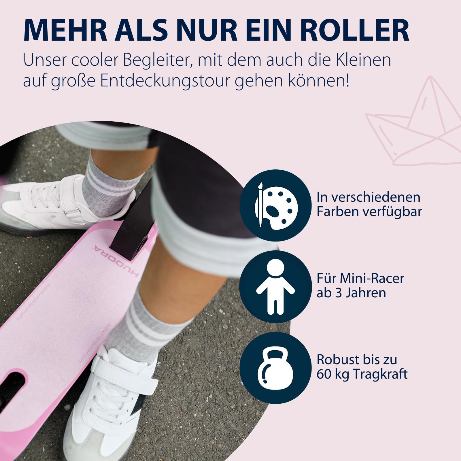 HUDORA BigWheel 180 Advanced Junior - Hochwertiger und sicherer Kinder Roller ab 3 Jahre - Zusammenklappbarer Kinderscooter mit Reflektoren - Höhenverstellbarer Mini Scooter für Jungen und Mädchen