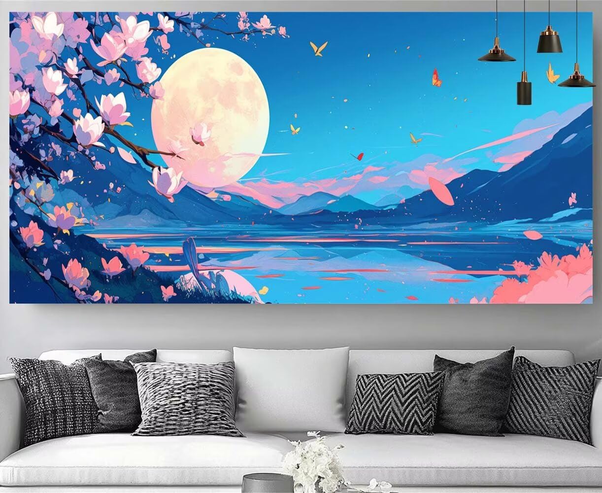 Kit complet broderie diamant fleurs et lune 5D grand format canevas - 8