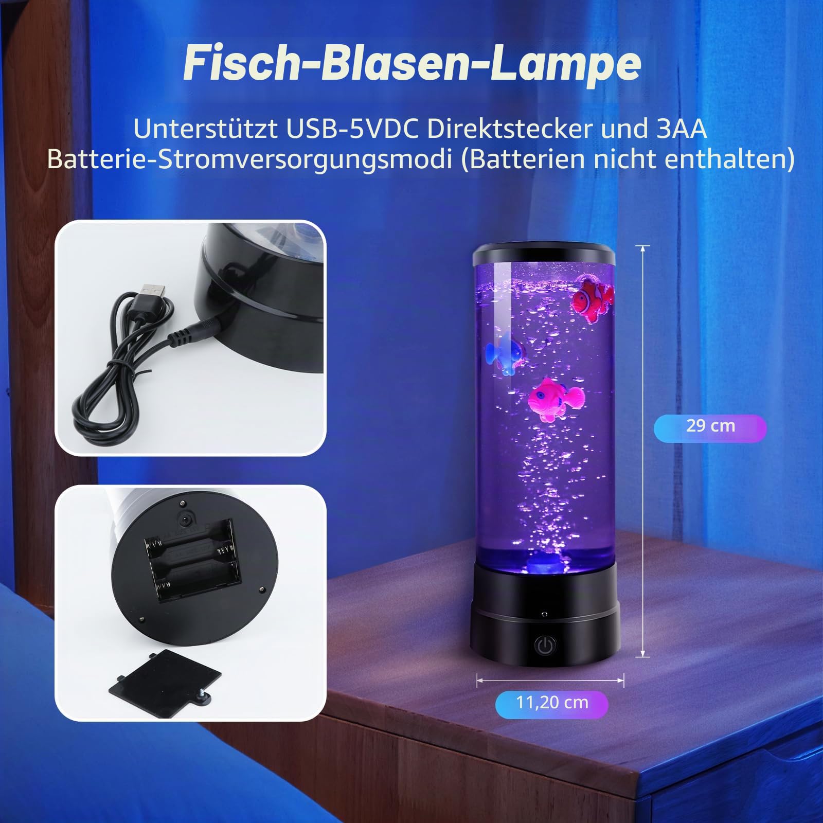 Bubble Fish Lampe für Kinder, künstliches Aquarium-Nachtlicht, sensorisches Nachtlicht mit 16 Farben, Lavalampen, schwimmend, bewegliche Aquarium-Lichter