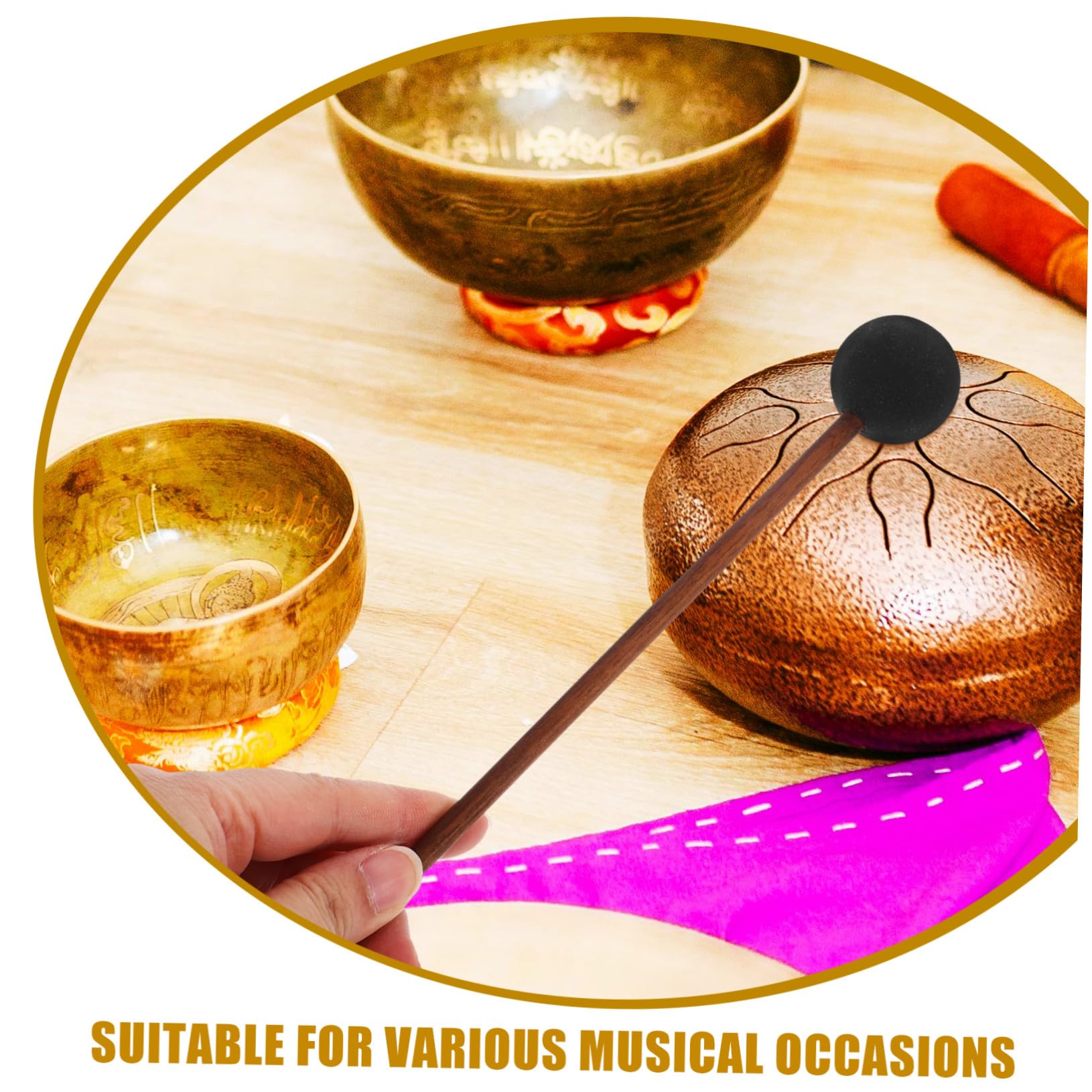 Hemobllo Mazza per Gong con Impugnatura in Legno e Testa in Silicone Nero, Effetto Suono Balena per Insegnamento Musicale e Occasioni Musicali