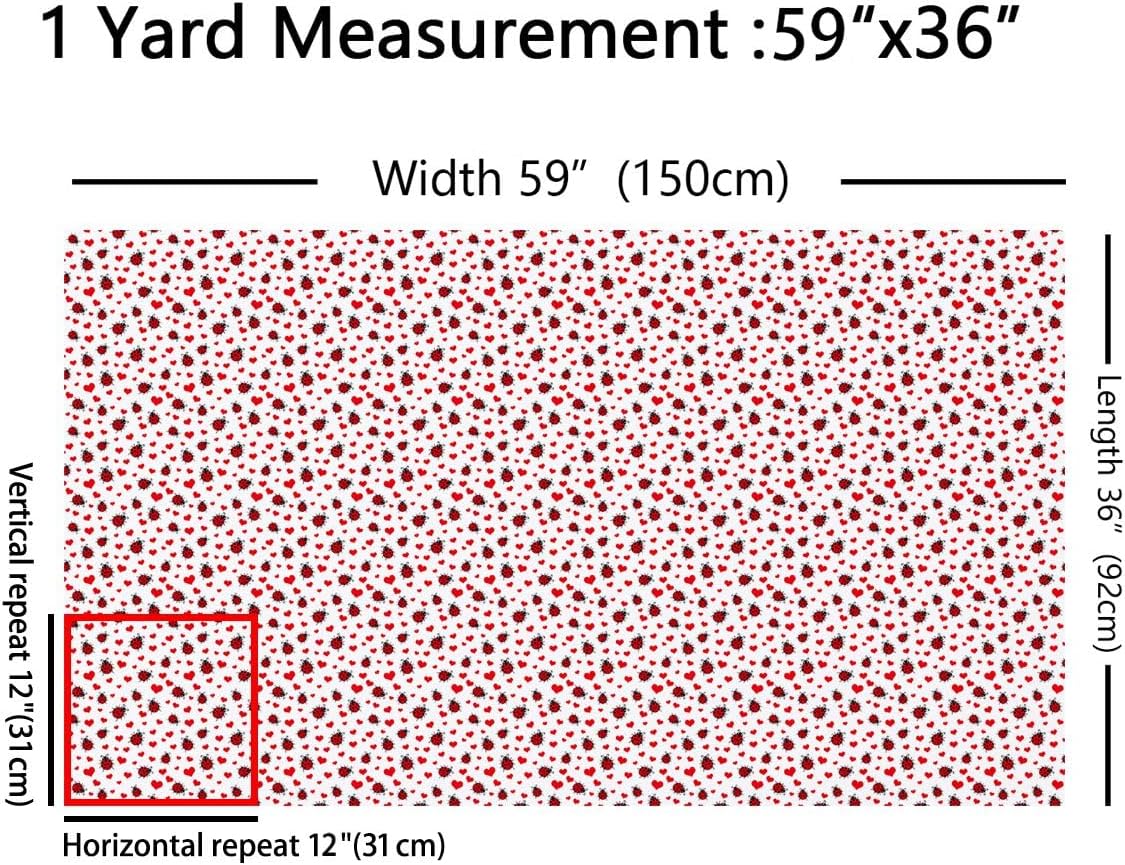 Manfei Ladybug Craft Fabric No Stretch,Cartoon Hearts Animal Soft Flannel Polyester,Cute Bug Farmhouse Washable Material for Handmade Supplies,Red White 1 Yard Pre-Cut,36" L x 59" W image 2