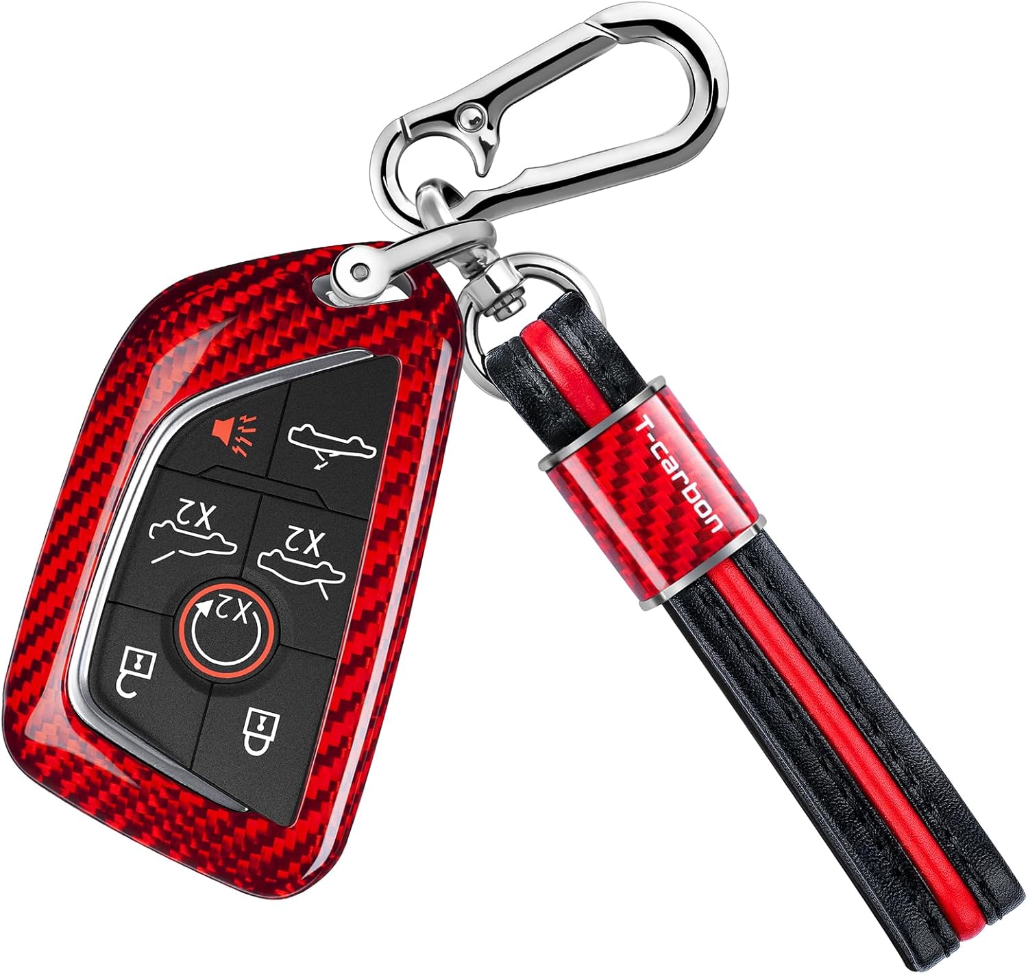 T-carbon Key Fob Case Cover Compatible with Corvette C8 with Upgraded Keychain Lanyard Real Glass Fiber Key Fob Protector Compatible with c8 Corvette Z51 Z06 2020-2026 Smart Key Accessories(Red)