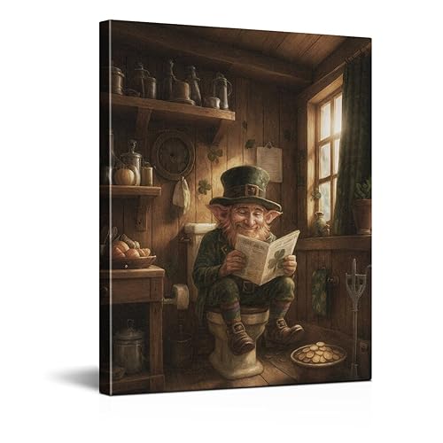 BIQRP Funny Leprechaun St. Patrick's Day Bathroom Wall Art Print