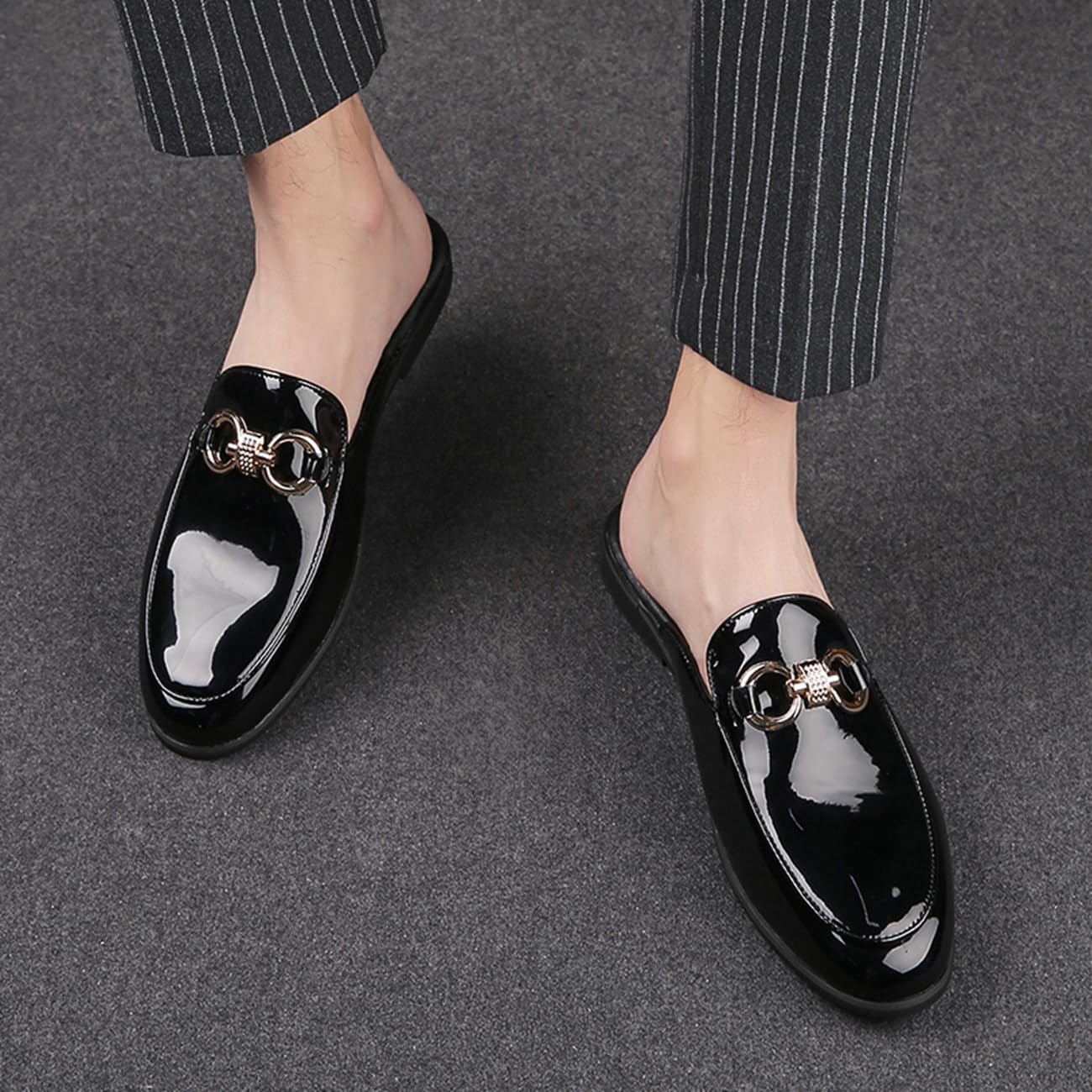 ONE MAX] ビジネススリッパ メンズ エナメル かかとなし サンダル 革靴 スリッポン ローファー ルームシューズ オフィス メンズ [ONE MAX] ビジネススリッパ メンズ エナメル かかとなし ビット オフィスサンダル ビジネスサンダル ルームシューズ ロー