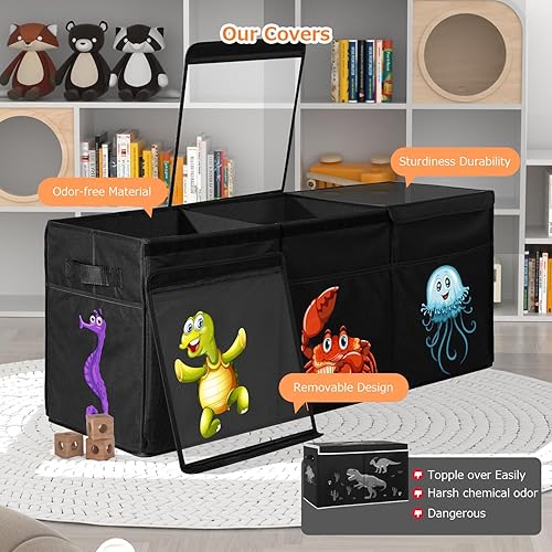 Miniatura 2 de Caja de juguetes extragrande, organizador de almacenamiento de juguetes plegable y resistente con tapas, caja de almacenamiento de 155 litros para