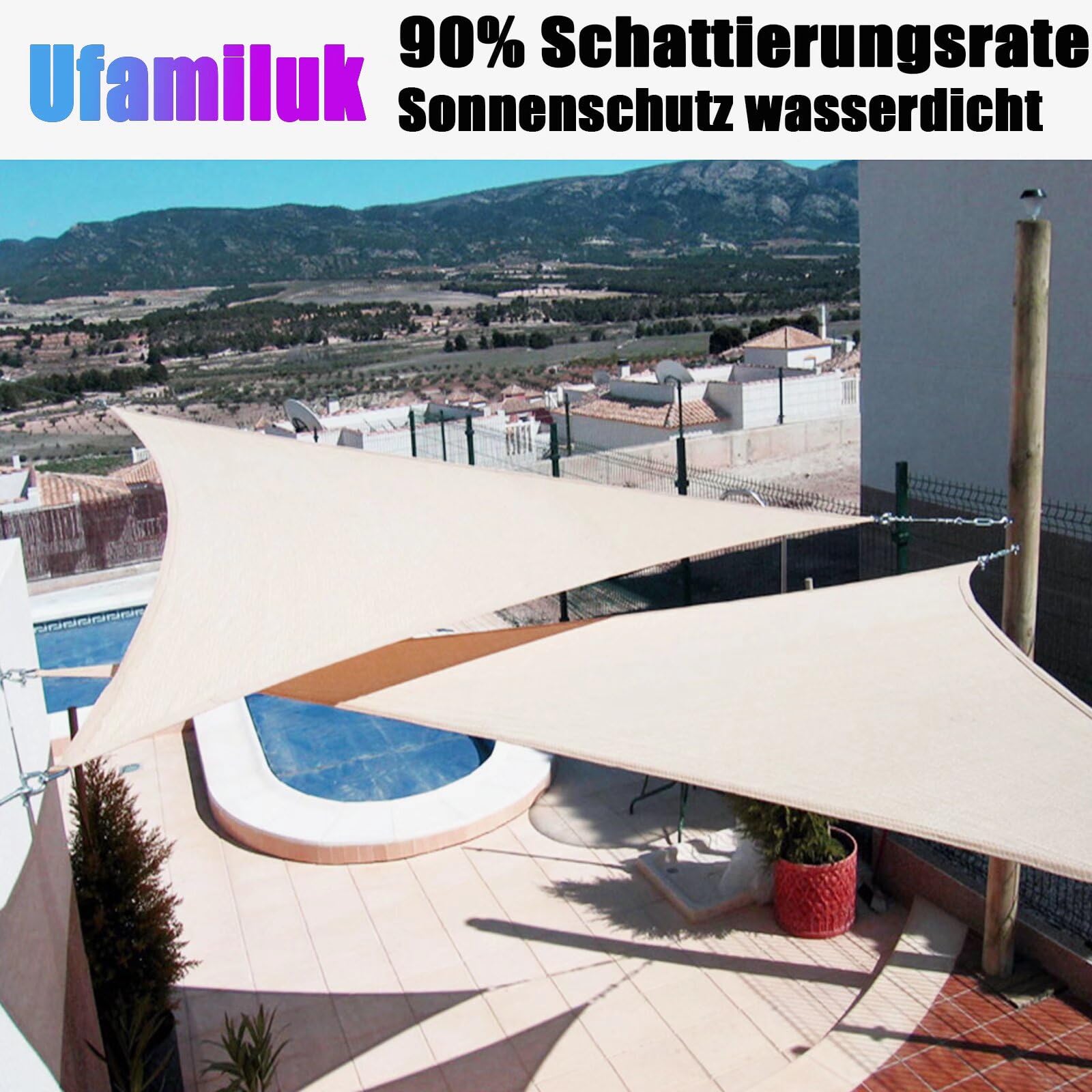 Amazon.de: Ufamiluk sonnensegel dreieckig wasserdicht 4.6x4.6x4.6m  sonnensegel Balkon Regenschutz 95% UV Schutz Windschutz berdachung Plane  fr Garten Terrasse Outdoor Camping Patio Schwimmbad Violett