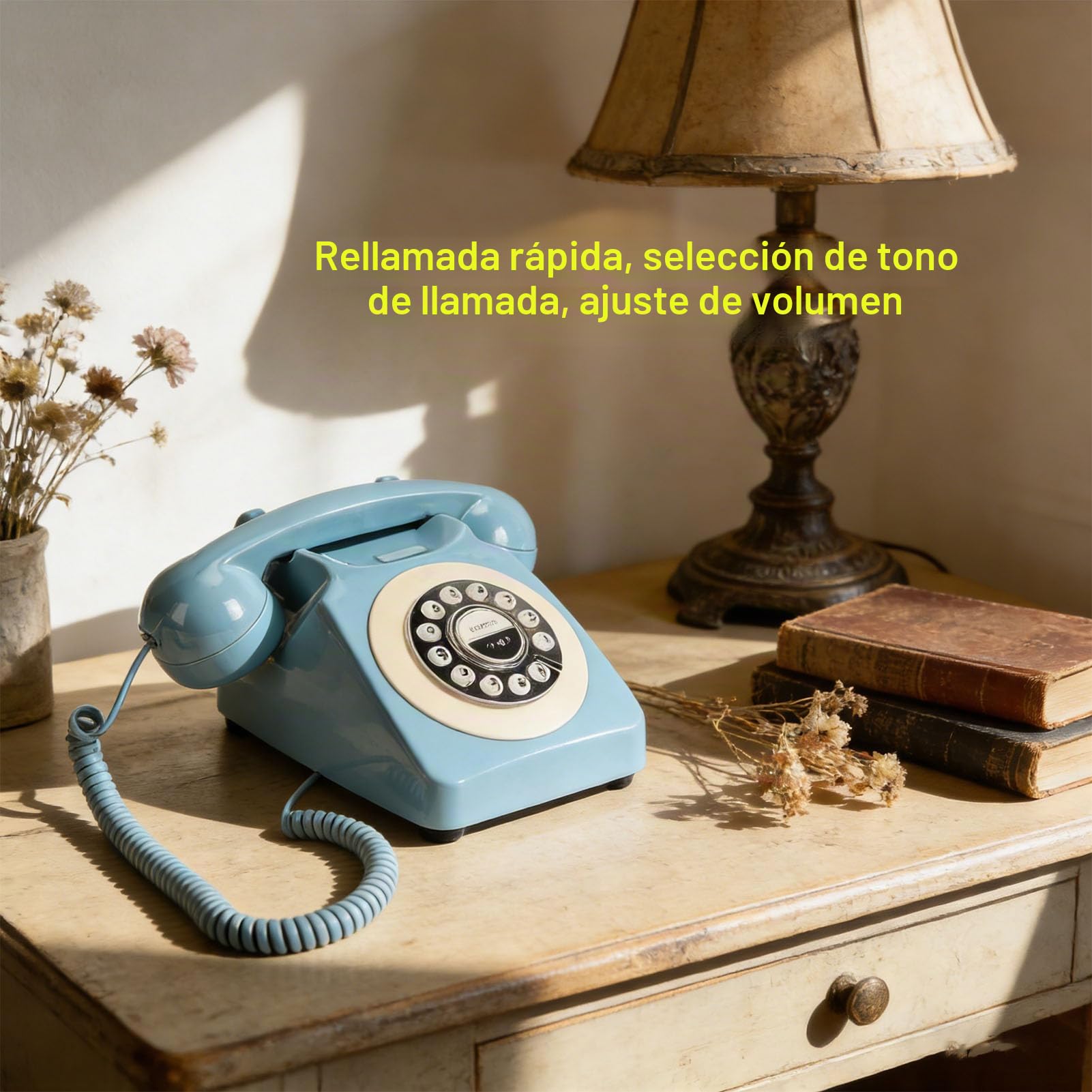 Garsent Teléfono Bluetooth Retro, Teléfono Fijo Bluetooth, Inalámbrico Antiguo de Estilo Vintage con Batería Recargable USB, Llamadas Manos Libres y Reproducción de música. (Blue)