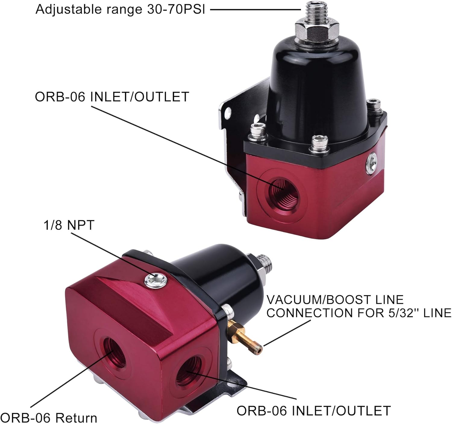 EVIL ENERGY 6AN Adjustable Fuel Pressure Regulator EFI Bypass Return 30-70psi Black&Red : Automotive