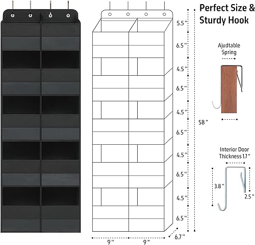 Miniatura 2 de Giraffe Creation Organizador colgante para colgar sobre la puerta con 10 bolsillos de gran capacidad, almacenamiento ideal para armario, baño,