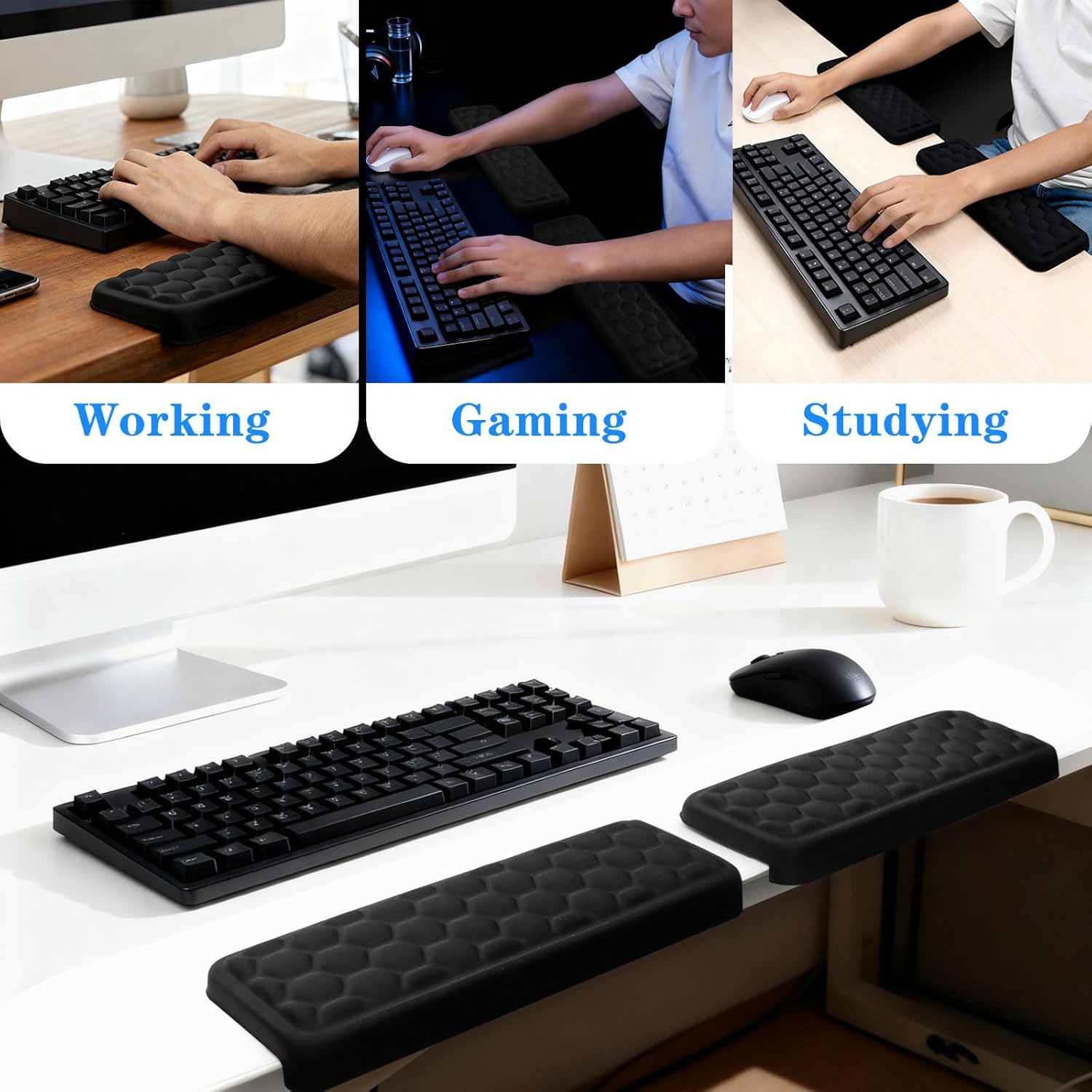 2 Pack L-Shaped Desk Elbow Pads, Adjustable Spacing Soft Memory Foam with Non-Slip Base, Ergonomic Desk Edge Cushion & Wrist Rest for Computer Keyboard, Office and Home Use Black