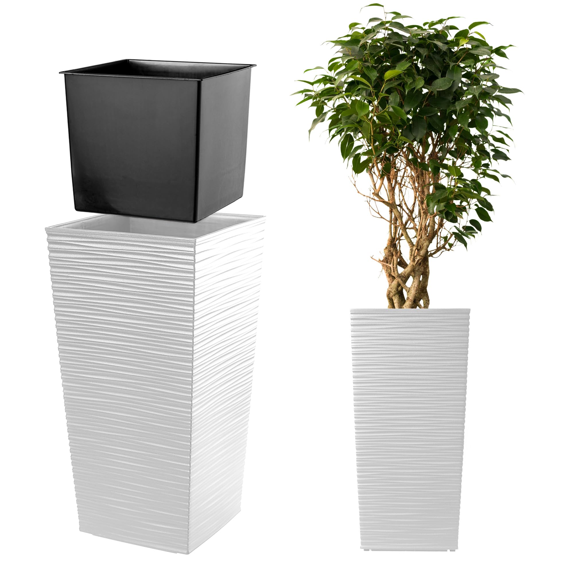 KADAX Macetero Alto de Diseño Moderno para Plantas de Interior y Exterior, Maceta Grande de Plástico, Jardinera Alta (Crema, Texturizado, 68 cm) — view 39