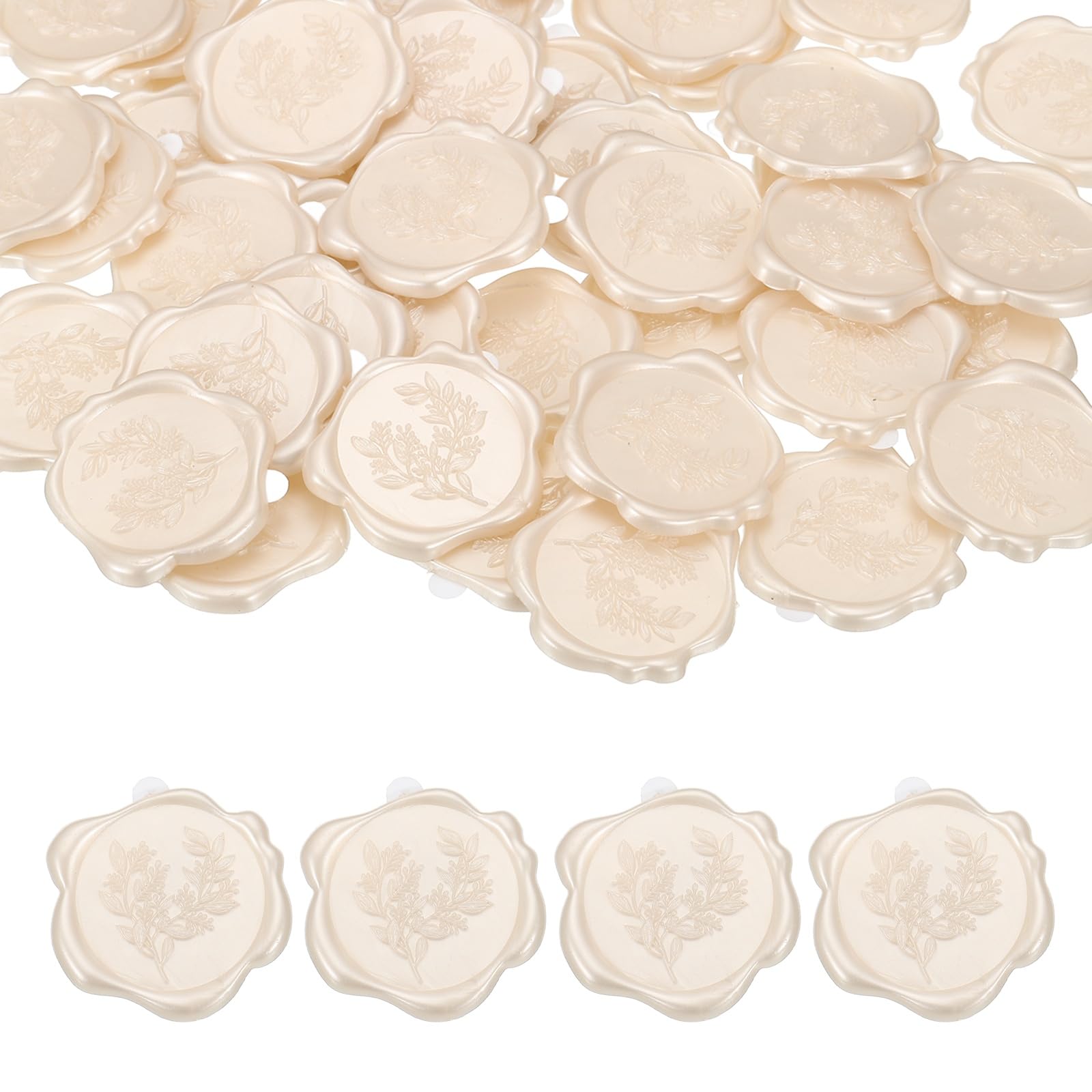 PATIKIL 50Pcs Eucalyptus Leaf Wax Seal Stickers, Plant Embossed Self Adhesive Backed Envelopes Seal Sticker Accessories for Wedding Invitation Letter Birthday Party Gift, Light White — image 1