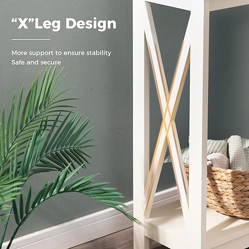 Miniatura 13 de MAISON ARTS Mesa auxiliar de granja de 39 pulgadas, juego de mesa auxiliar de 2 niveles con almacenamiento para sala de estar, mesa central rústica