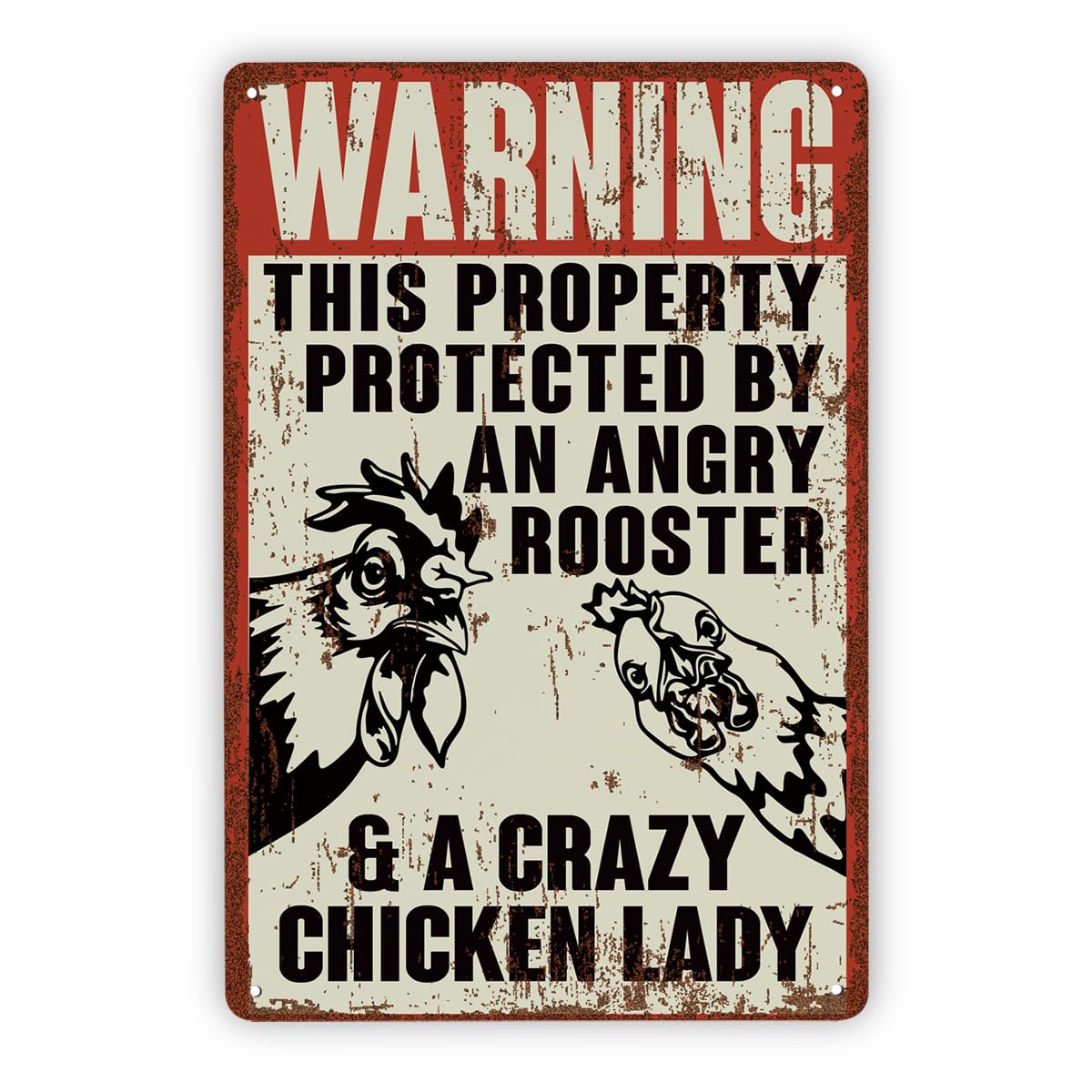 Protected By Angry Rooster Chicken Lady Tin Sign