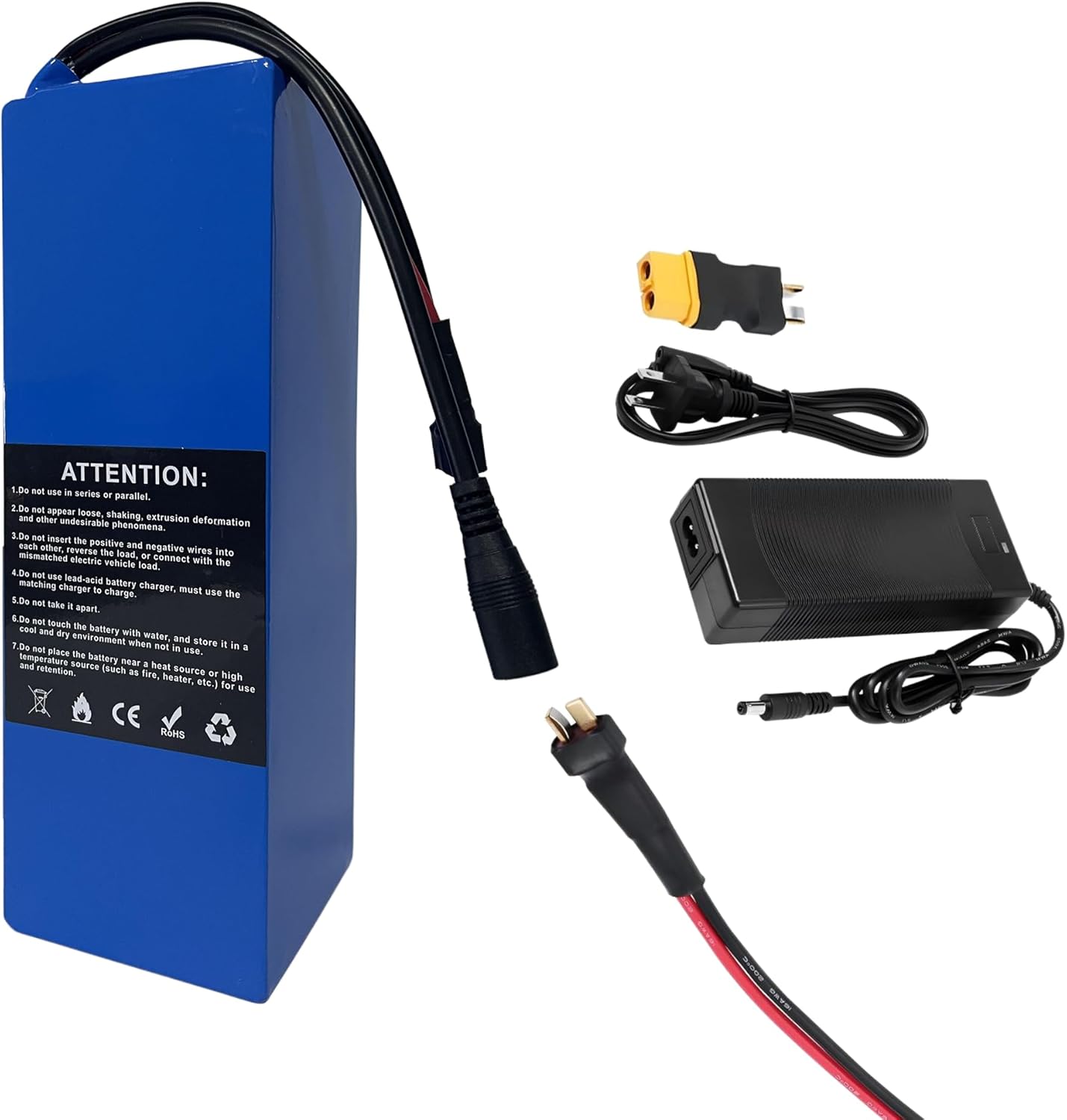 8AH 36V Lithium Battery, 36 Volt 8000mAh Rechargeable Lithium-ion Battery with Charger, T-Plug to XT60 Connector, Charging Cable, for 200W -500W