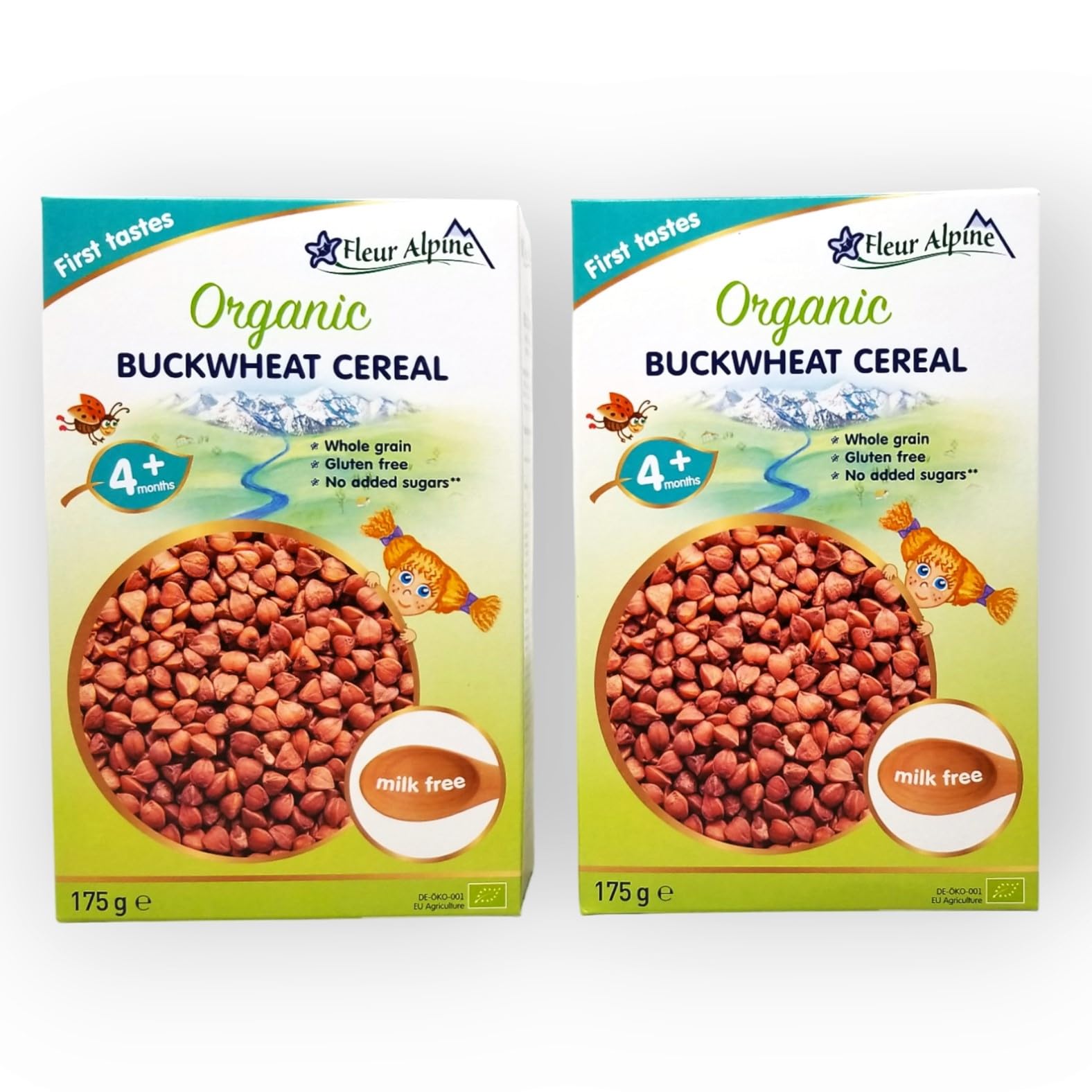 Fleur Alpine Organic Buckwheat Baby Cereal - Nutrient-Rich, Gentle Introduction to Solids and Easy To Make Breakfast Meal - For Babies from 4 months - 175 grams - Pack of 2