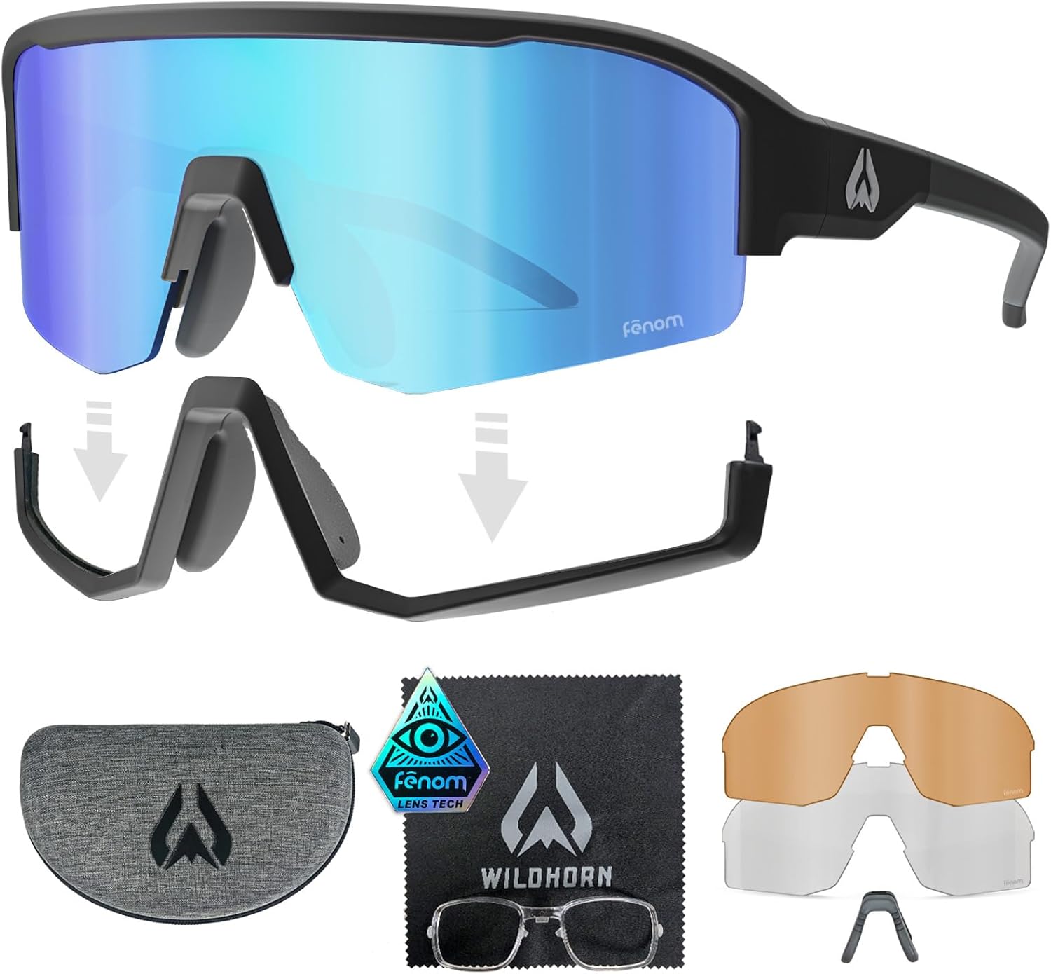 Wildhorn Radke MTB Cycling Glasses, UV400 Sports Ski Running Sunglasses for Women & Men, Baseball Glasses w/3 Swap Lenses