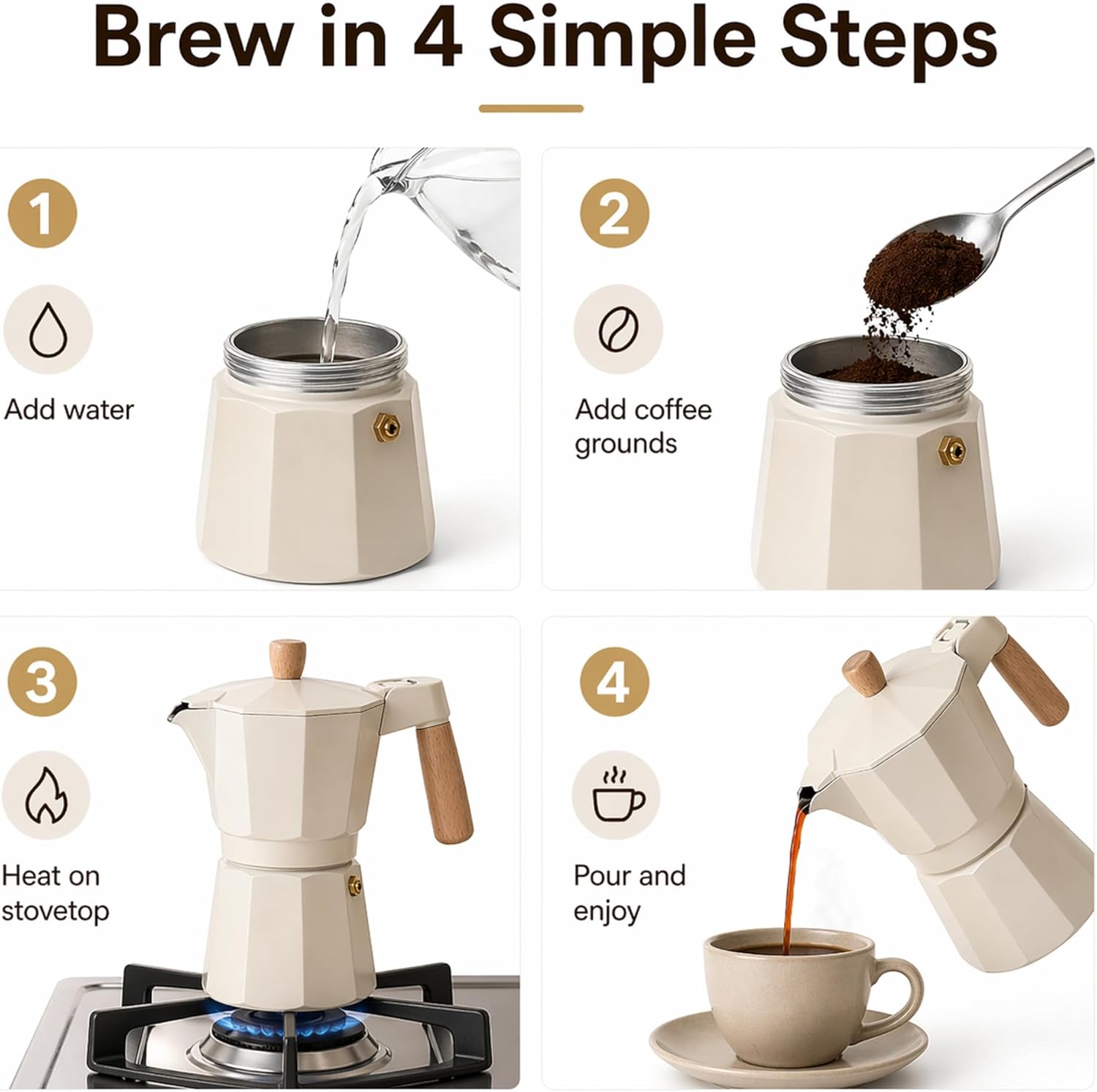 ANGORA BRANDS Vondra Aluminum Moka Pot (2–6 Cups) – Stovetop Espresso Maker, Classic Italian Coffee Maker – Durable Percolator Coffee Pot for Home, Travel & Camping