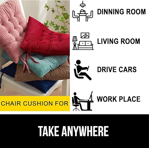 Miniatura 4 de Cojines para sillas de comedor, paquete de 2 unidades de núcleo de maíz, tatami de pana, cojines para sillas de cocina, cojines de asiento para