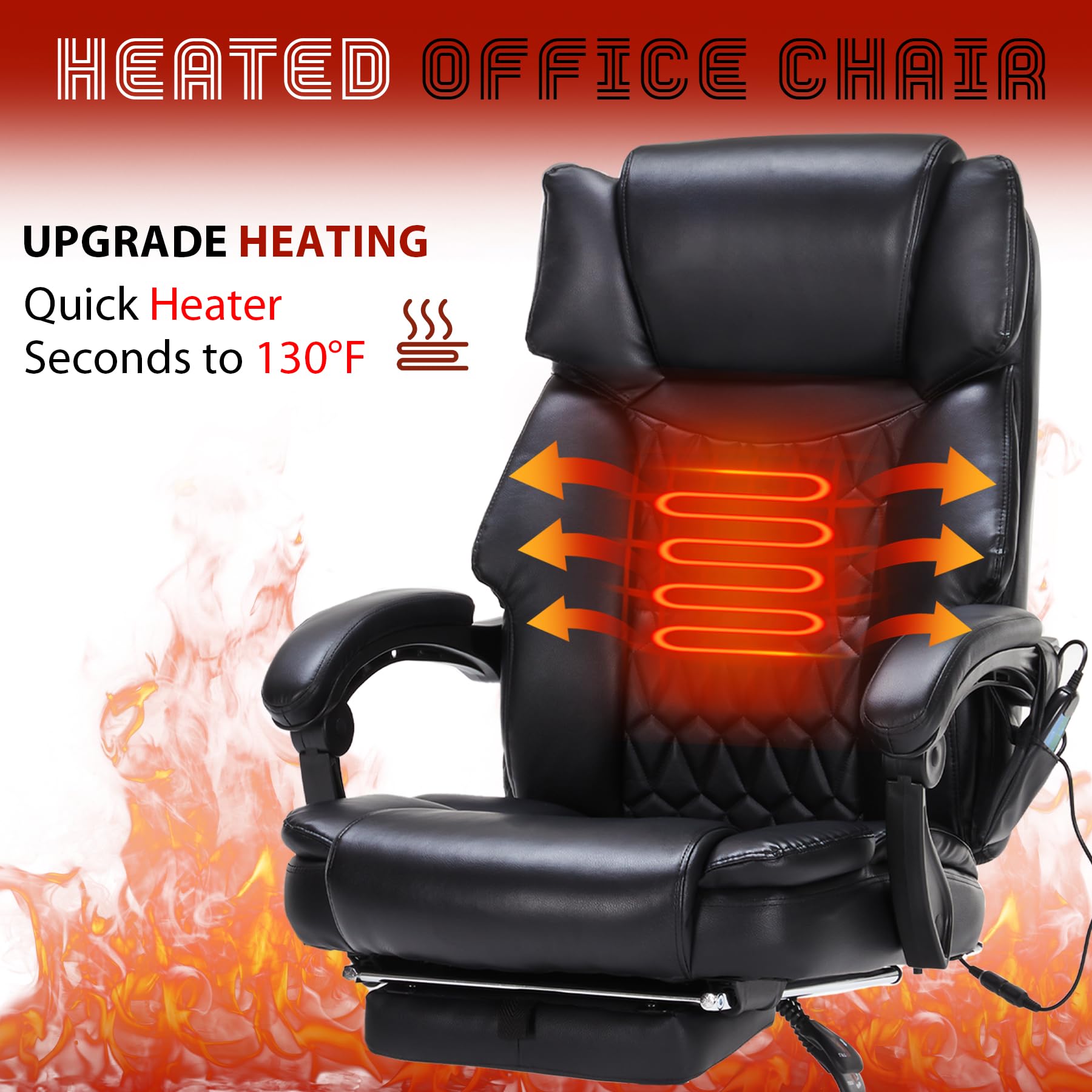 Massage Office Chair with Foot Rest 6 Points Vibration and Heat Home Office Desk Chairs for Heavy People — view 4