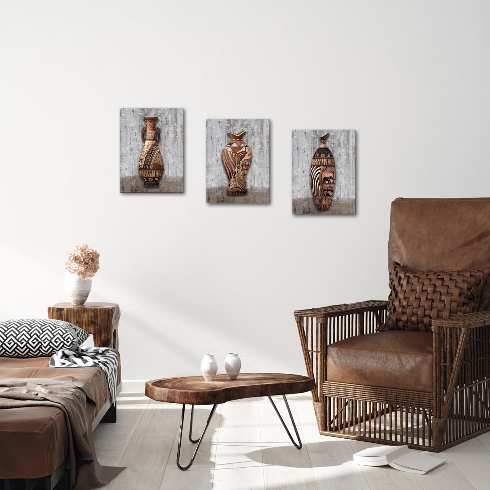 Zlove Afrikanische Vasen Leinwandbilder – 3-teilig, 40,6 X 81,3 Cm, Tribal-Design, Grau