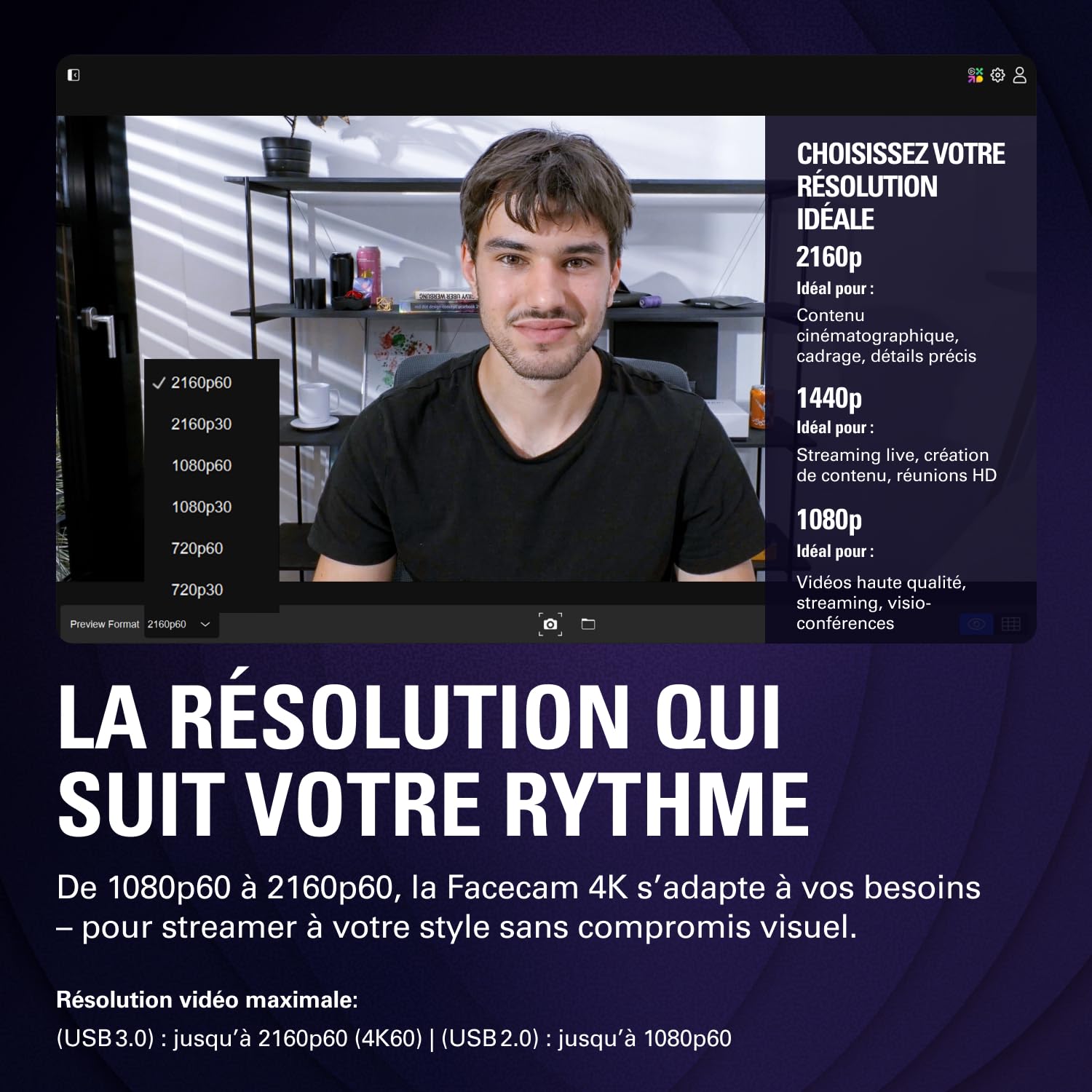 Elgato Facecam 4K – Webcam Studio 4K60, Contrôle de Type DSLR, Effets cinématographiques, Filtres d’Objectif 49 mm, HDR, Vidéo Non compressée, Zone de Mise au Point optimisée | USB-C pour PC et Mac