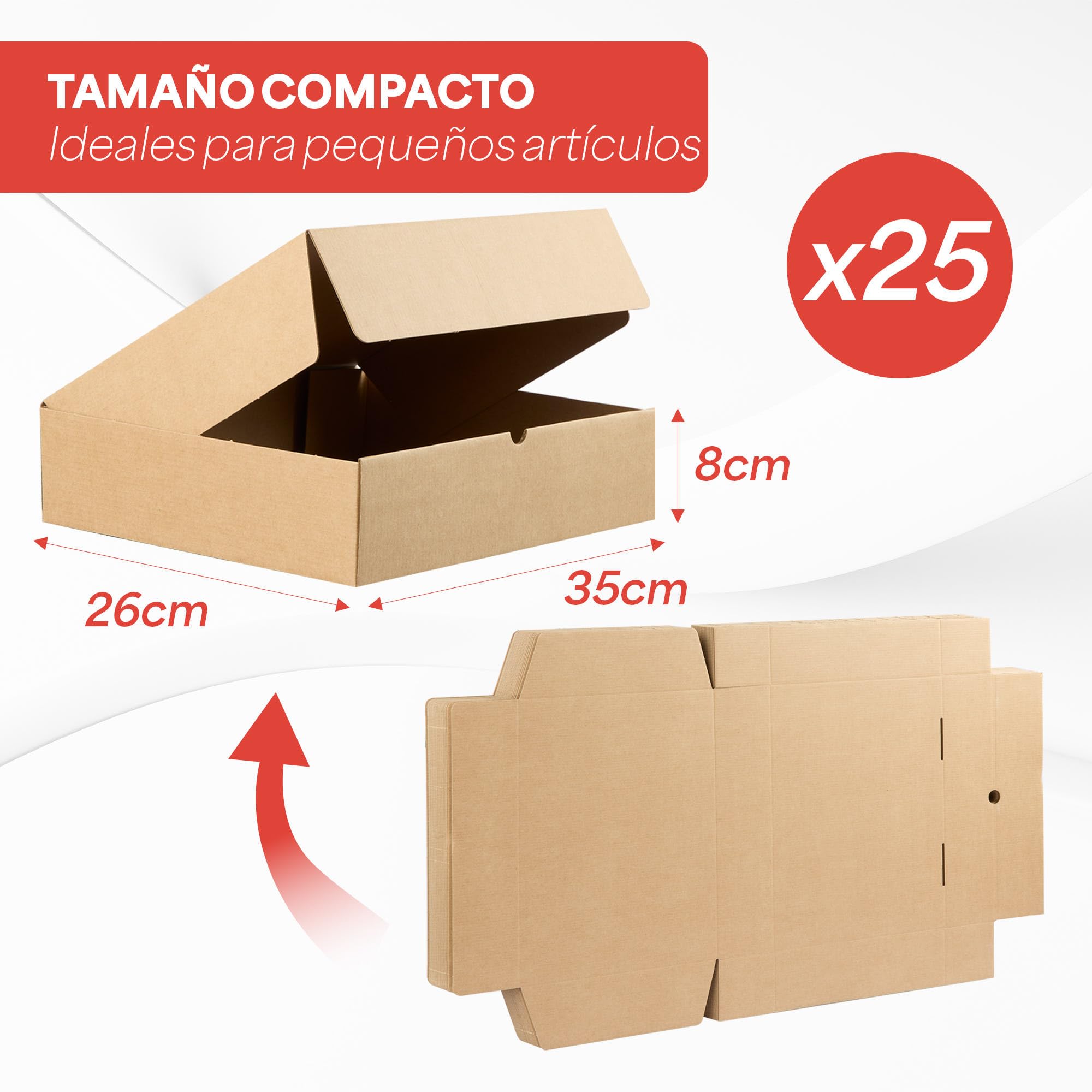 Pack Cajas Carton Envios Automontables, Paquetes Regalo, Kraft, Packaging de 35x26x8cm (Pack 25 cajas)