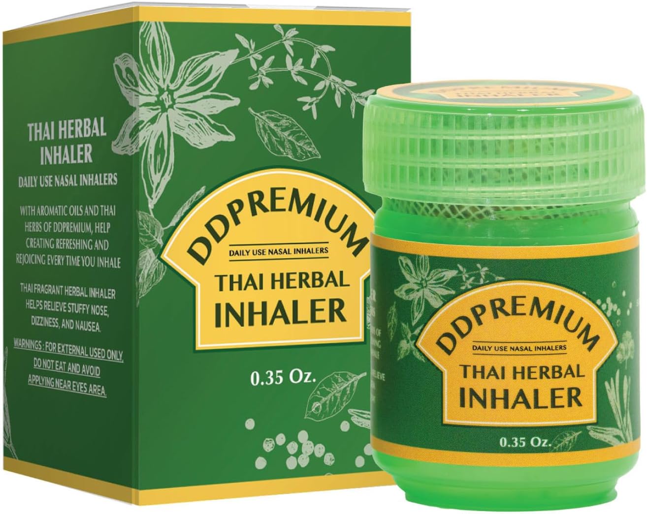Herbal Inhaler with Menthol & Essential Oil - Natural Thai Inhaler for Enhanced Breathing, Promotes Clearer Nasal Passages - Compound Herb Formula Refreshing Pack of 6