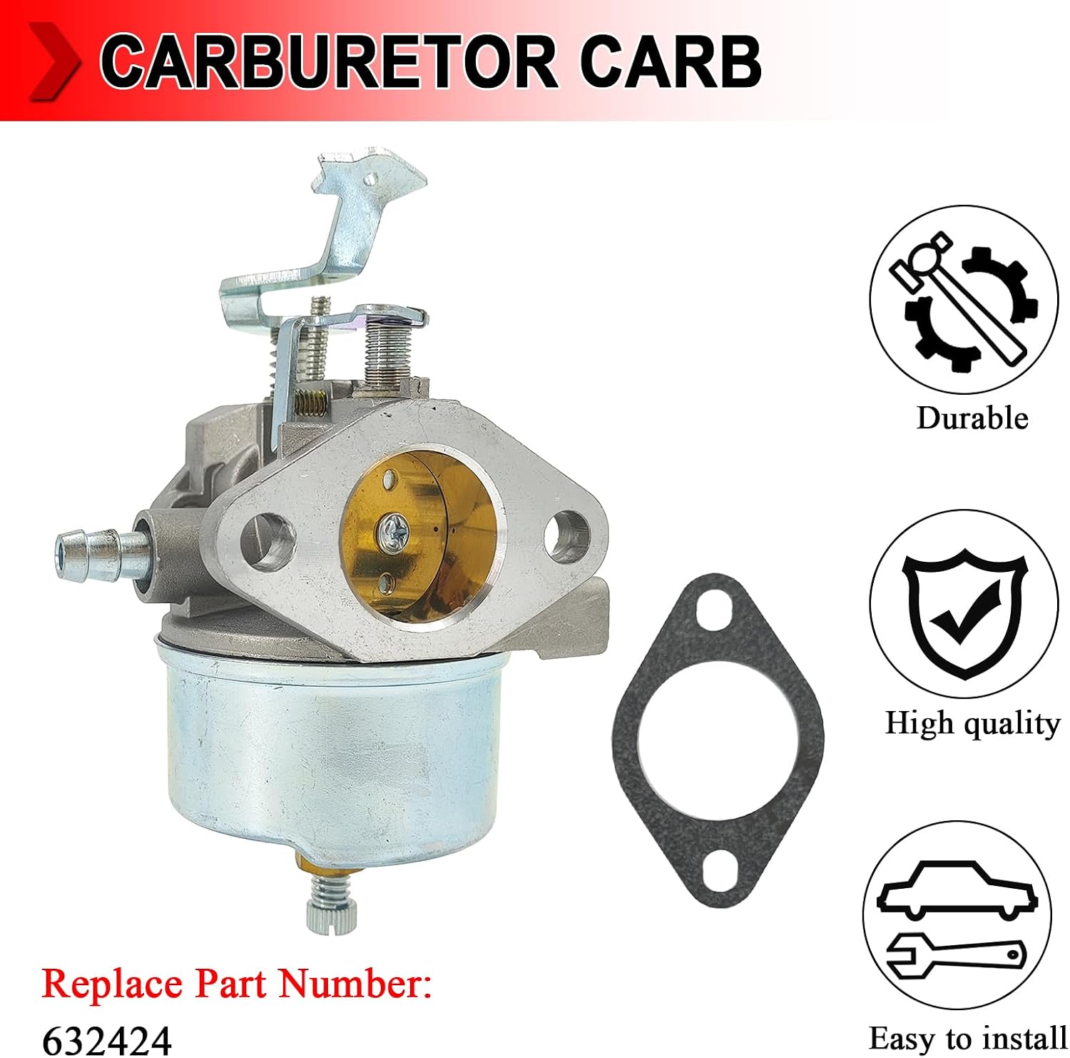 632424 Carburetor Carb with Gasket Replacement for Tecumseh HH120-120173H HH100-115267H HH100-115230H 4 Cycle Horizontal Engine