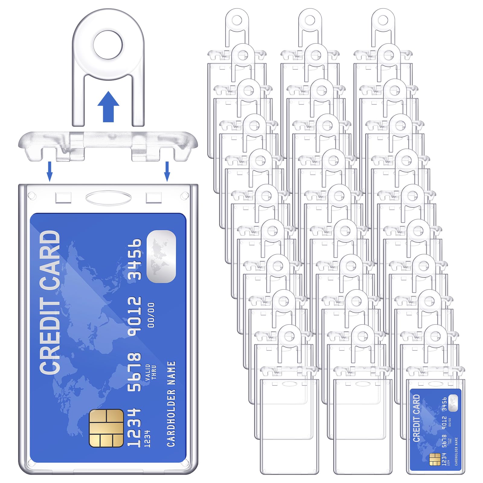 Tinlade Ausweishalter aus Hartplastik mit Schlüssel, transparent, robust, für Büro, Schule, Karten, Reisen, 6,1 x 10,7 cm, 30 Stück