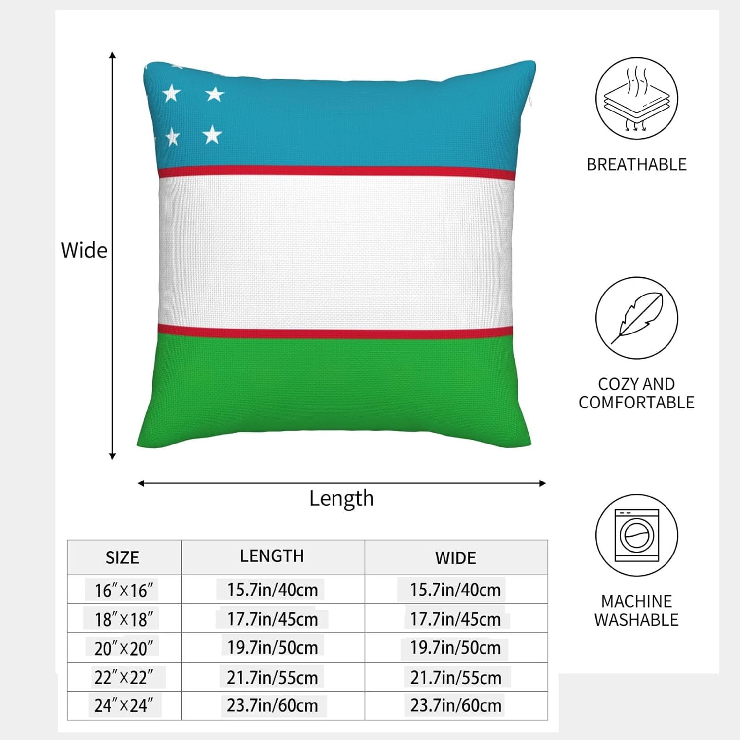 Flag of The Republic of Uzbekistan Imitation Linen Pillowcase -2 Sets, Fashionable Home Decoration, Used for Sofas, Gardens, beds