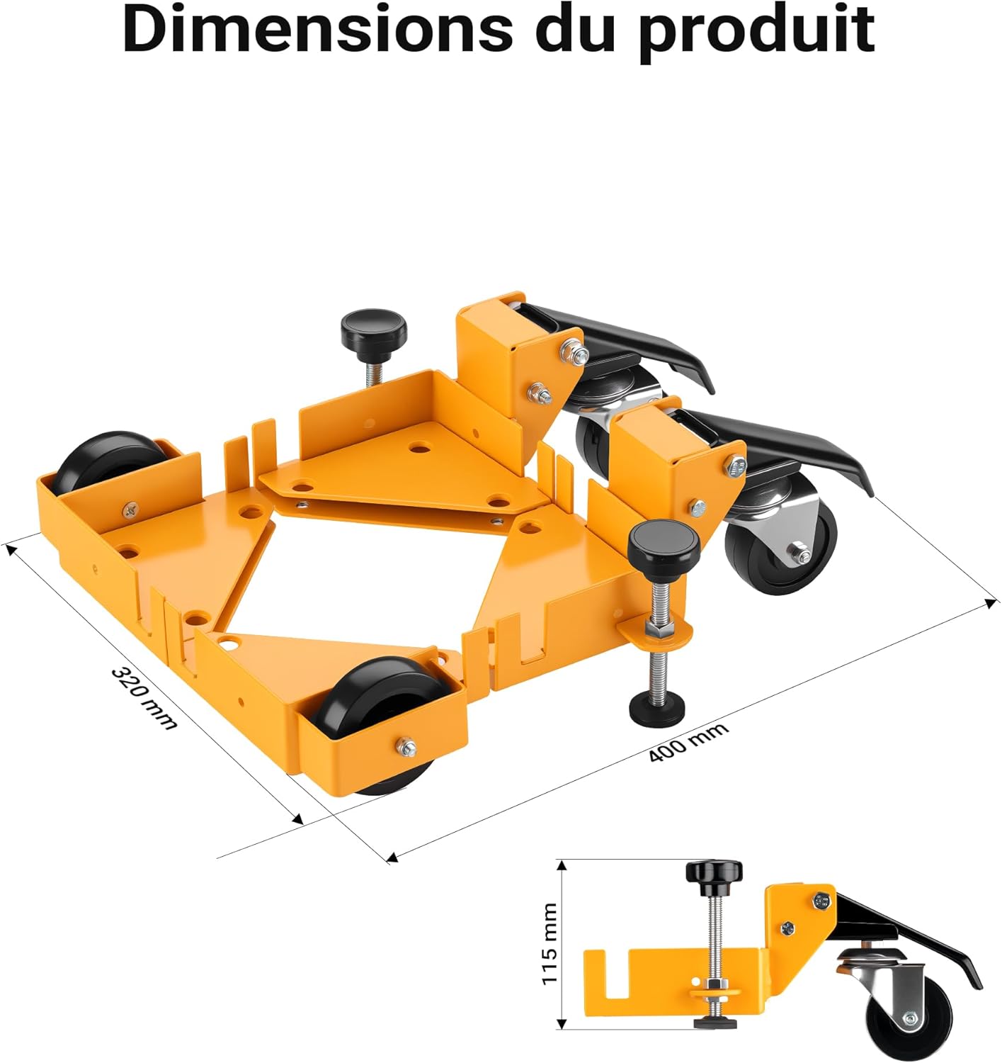 Detailed product dimensions of Wiltec furniture casters