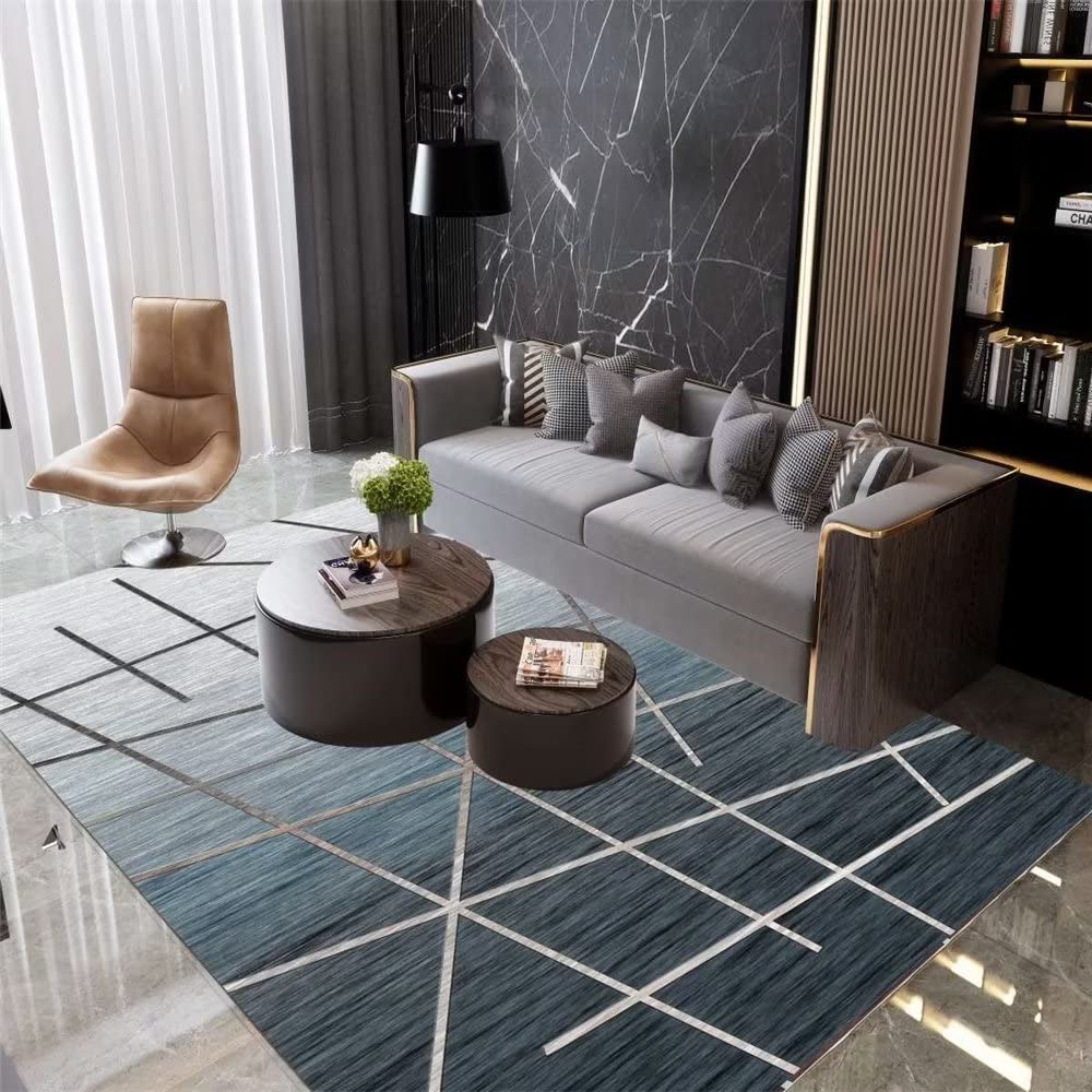 Tapis salon gris rayé 140x200 grand tapis chambre ado et salle d'étude