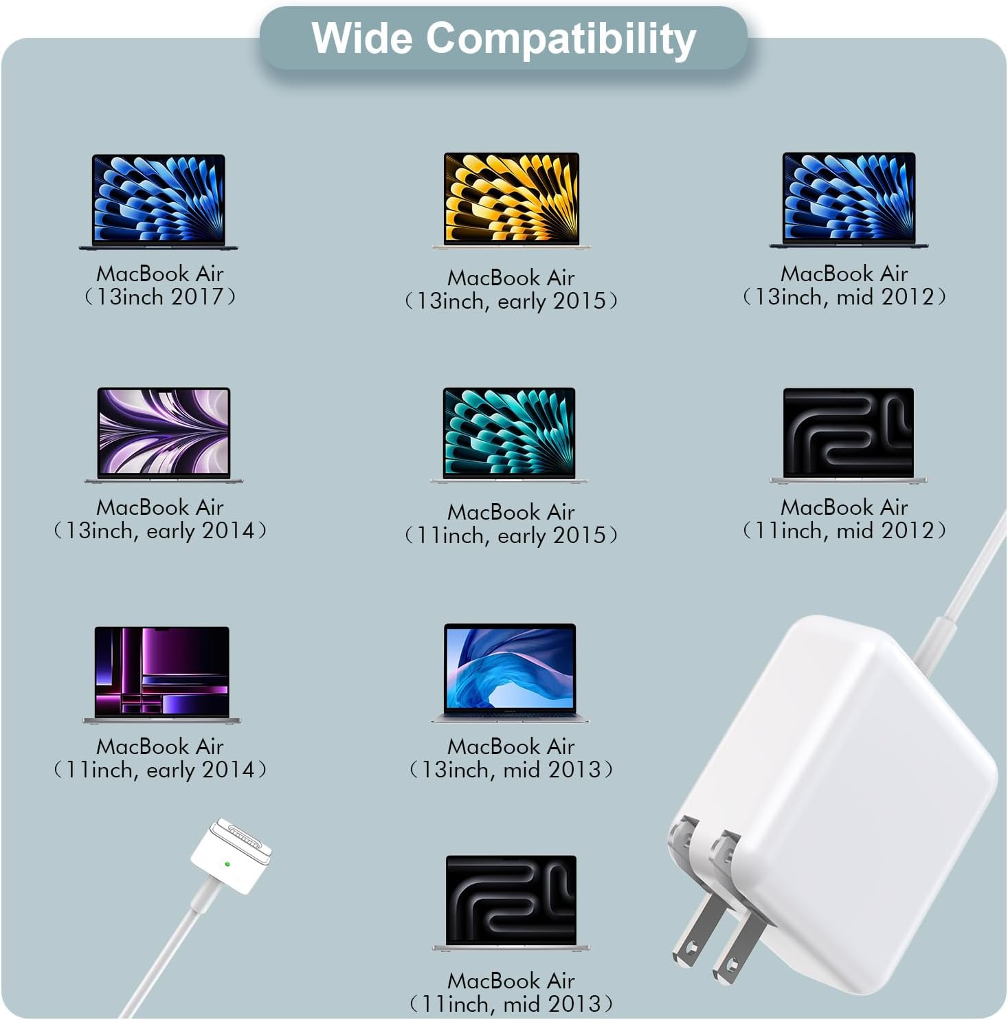 Mac Book Air Charger 45W Power Adapter, Magnetic Mag2 AC 45W Fast T-Tip Shape Connector Power Adapter,Laptop Charger Compatible with Mac Book Air 11-inch and 13-inch 2012, 2013, 2014, 2015, 2016, 2017