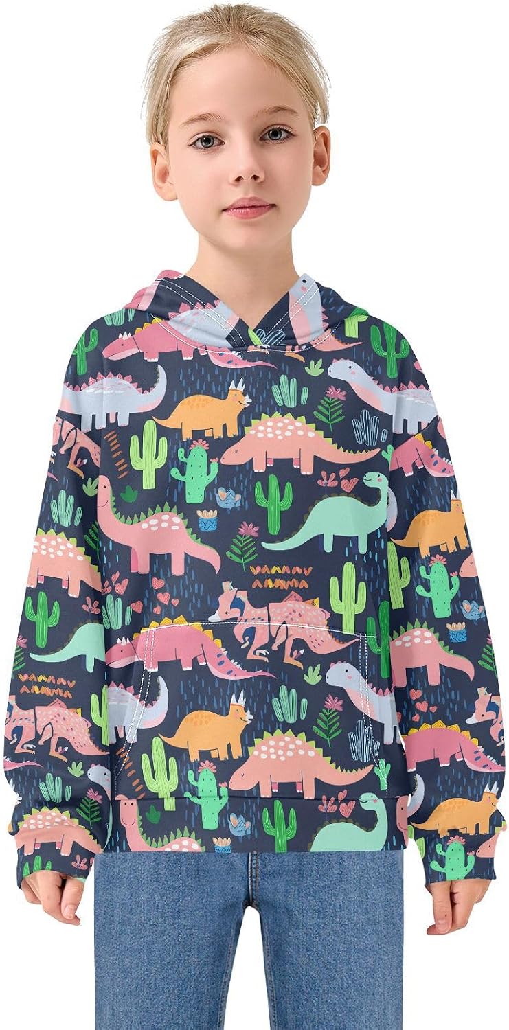 Dinosaurs Cactus Toddler Girls Pullover Hoodie Sweatshirt 4-14Y 202c1763