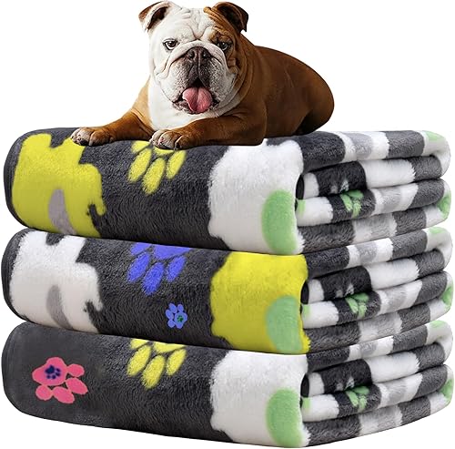 Mantas para perros medianos, 1 paquete de 3 mantas suaves de primera calidad para cachorros, con franela linda pata de perro de elefante, mantas