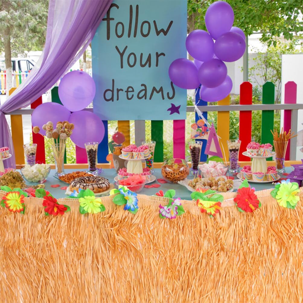 Zerodeko 2pcs Hawaii Table Skirts Tropical Party Decorations Tinsel Fringe for Beach Theme Events Use Festive Atmosphere