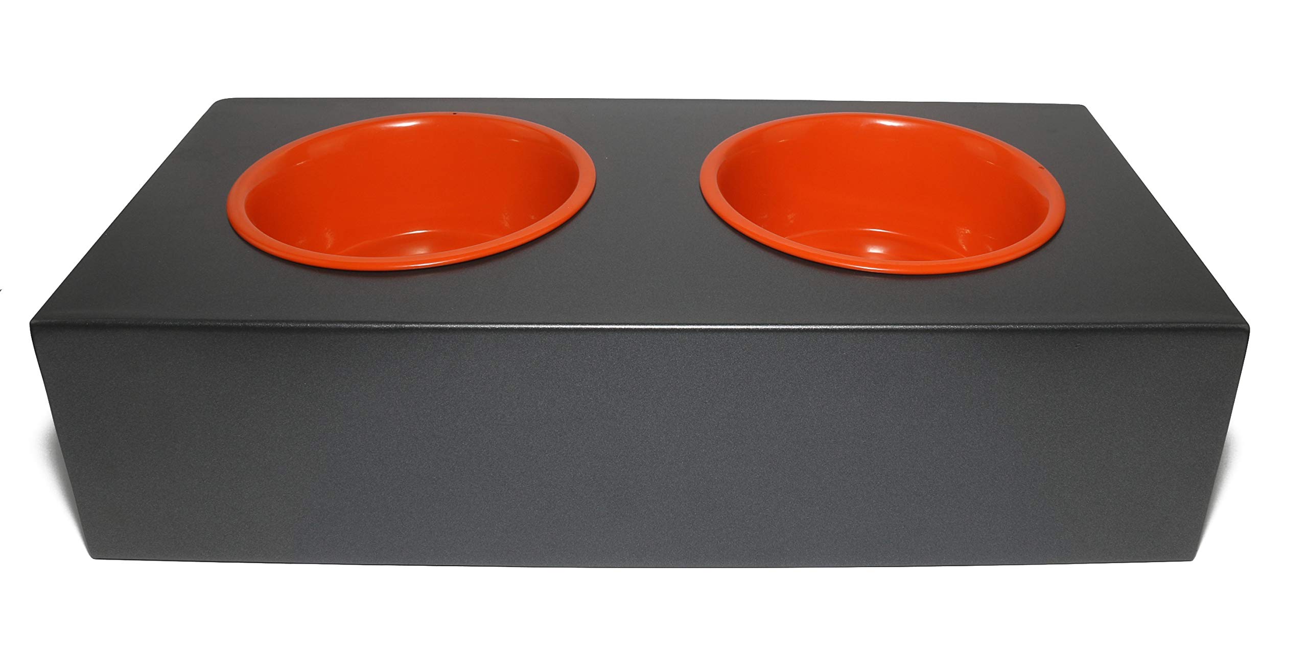 Comedero de metal, tamaño M, comedero con 2 comederos para animales (naranja)