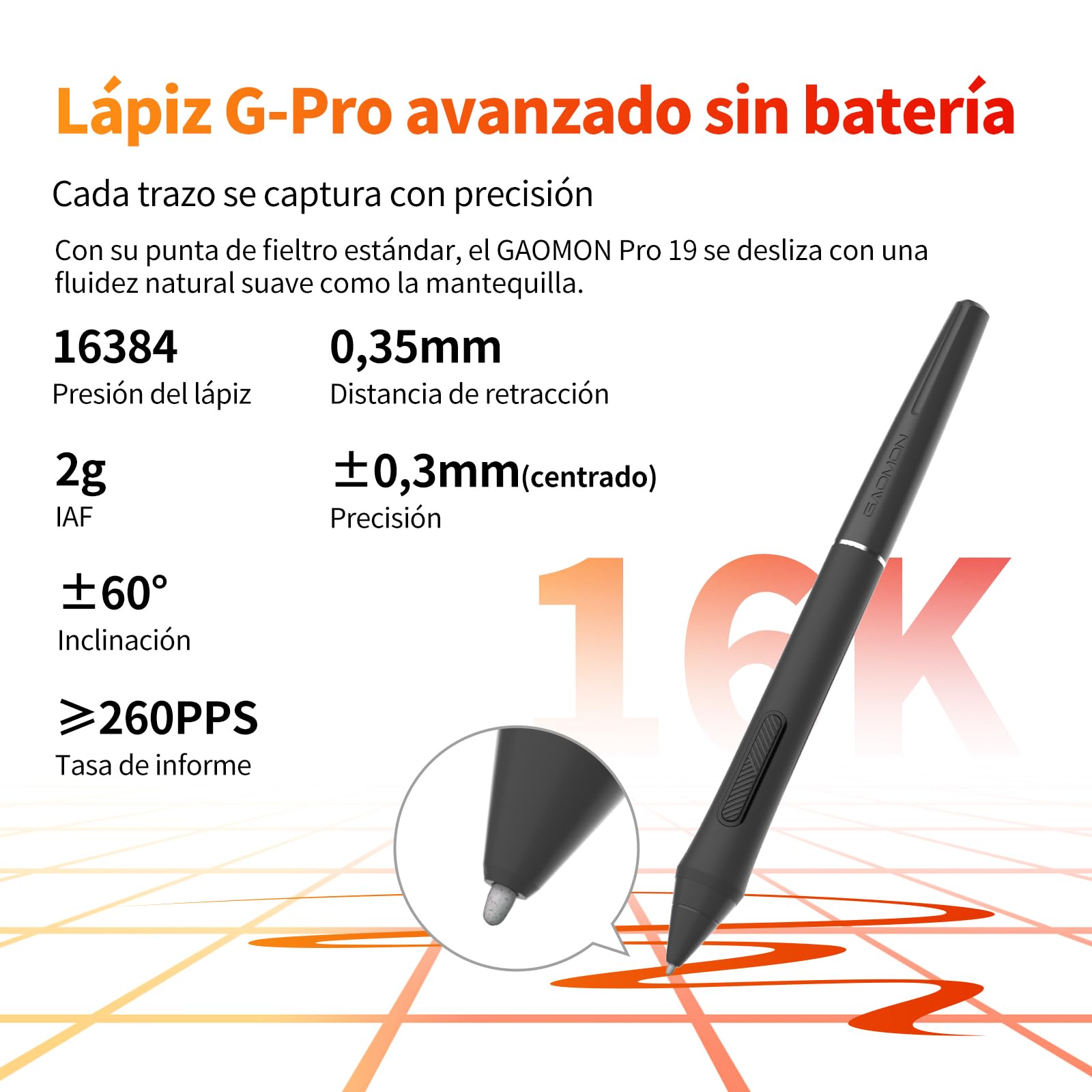GAOMON Pro 19 Tableta Gráfica con Pantalla 18.4" 4K UHD, Lápiz G-Pro 16384 Niveles De Presión E Inclinación, Pantalla Laminada, Color Profesional, Compatible Windows/Mac