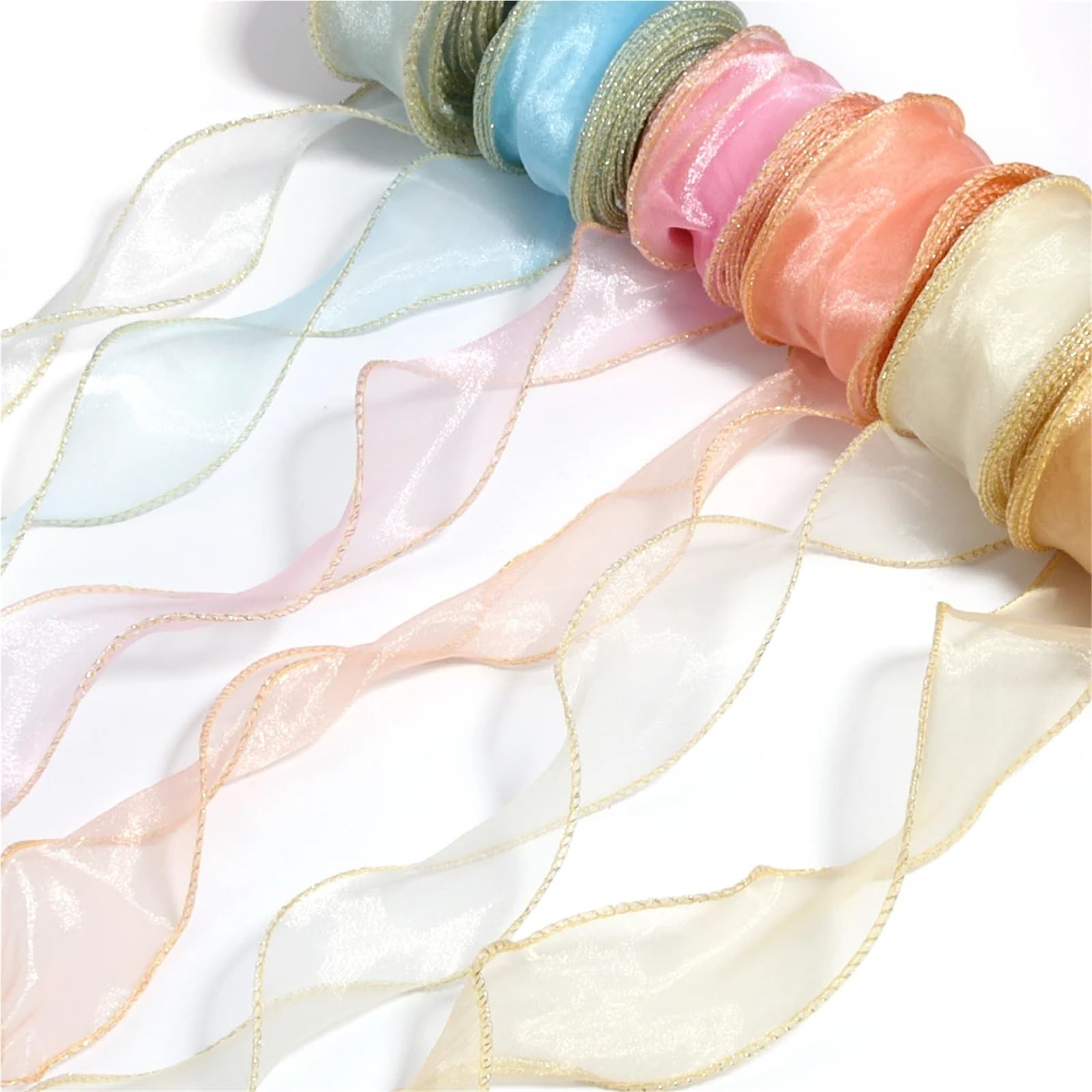 Chiffonband 5 Yards/Packung Fischschwanz-Garnband Chiffon gewellte Bänder for DIY-Blumenstraußverpackungen Hochzeitsfeier-Dekorationszubehör Bouquet da Sposa(Color03)