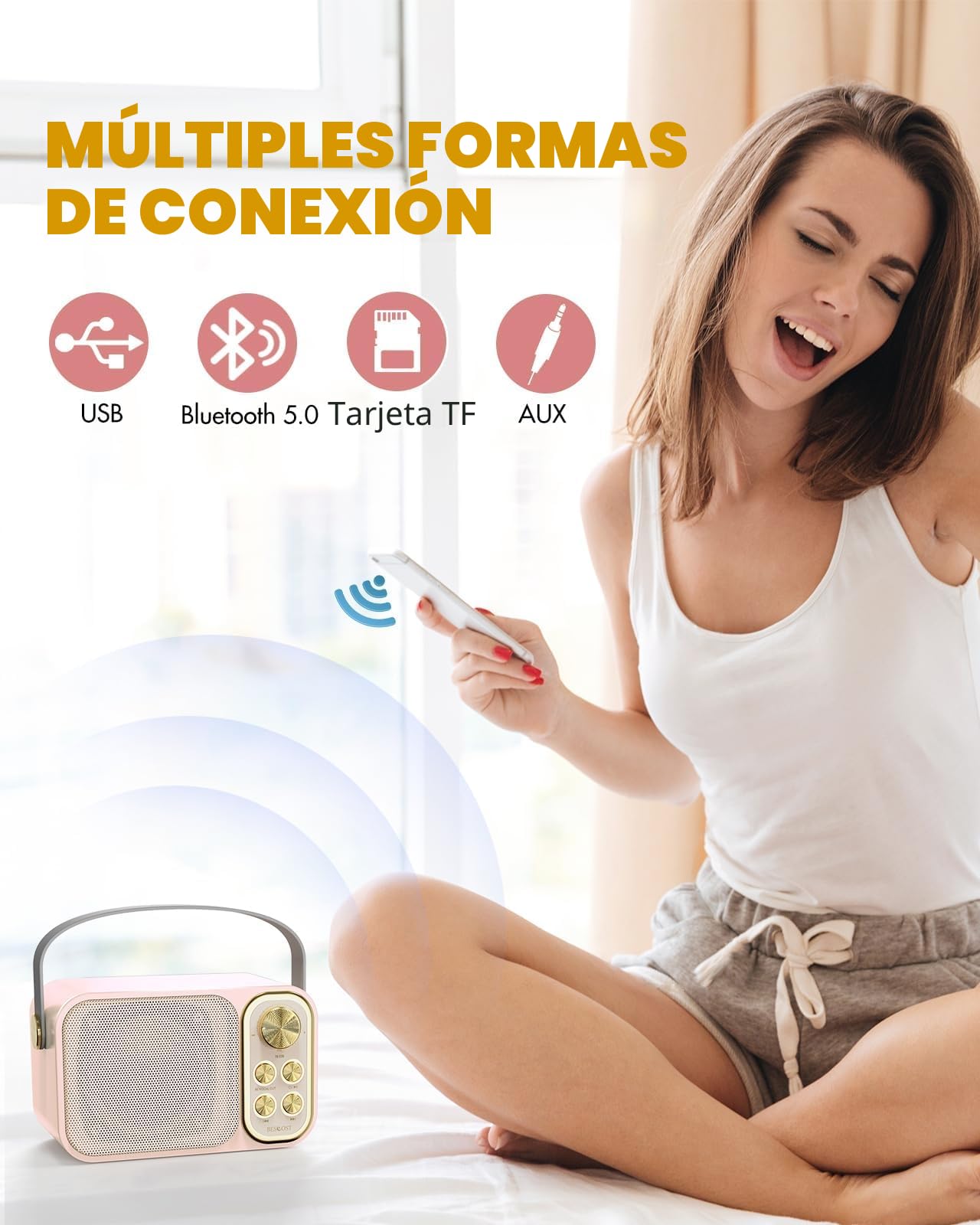 Karaoke Profesional con 2 Micrófonos Inalámbricos, Bluetooth Altavoz Karaoke para Niños, Portátil Máquina de Karaoke Soporte Tarjeta TF, AUX, Disco U, Ideal para Boda, Fiesta, Cumpleaños