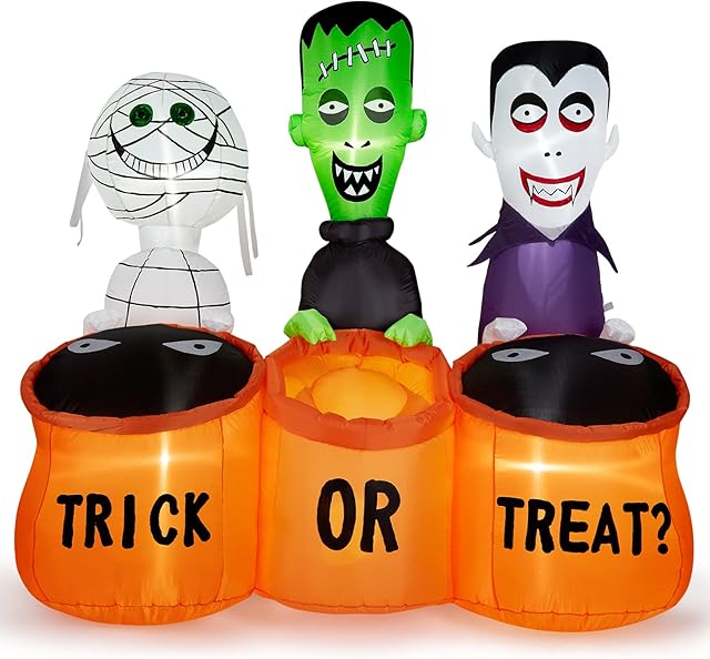 CAMULAND 5FT Halloween Inflatable Decorations, Halloween Inflatable Built-in LED Lights Blow Up Yard Decoration with Mummy, Vampire, Green-Faced Ghost and TRICK OR TREAT, Ideal for Gardens, Yards