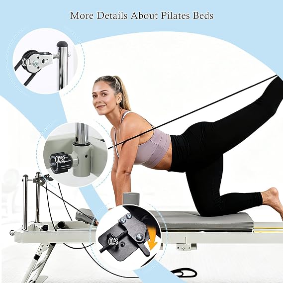 Pilates Reformer Machine for Home & Equipment, Foldable Pilates Equipment with 5 Resistance Springs for Workouts and Gym